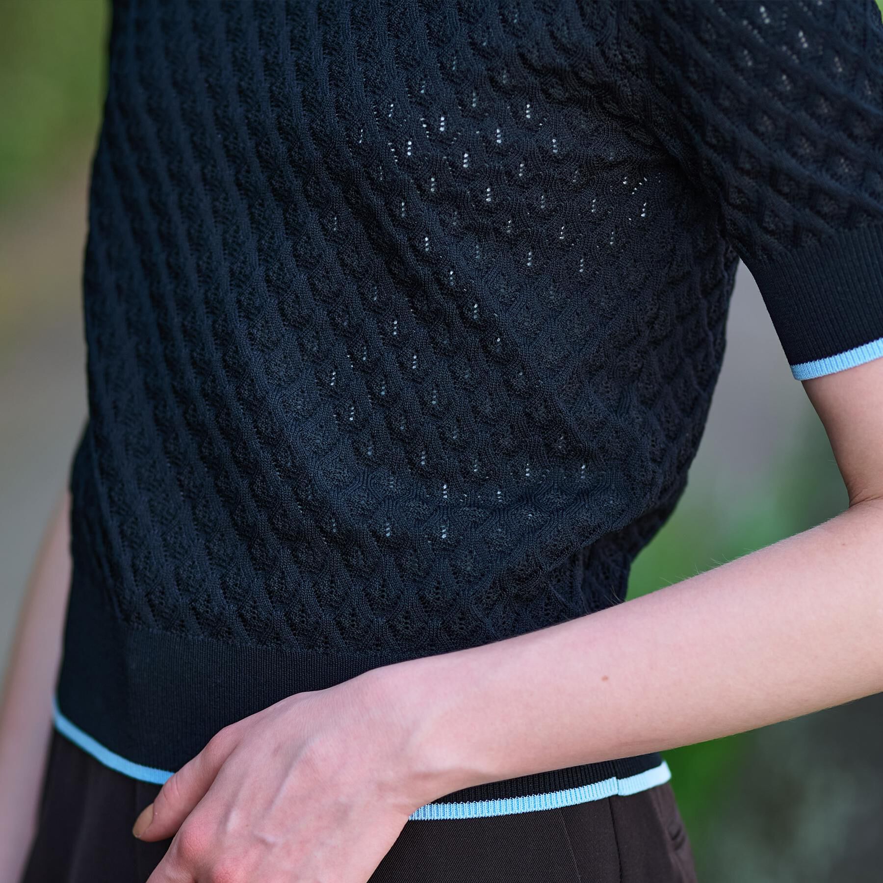 DRESSTERIOR「【6色展開/オンオフ】レース編みハーフスリーブニット」|ニット・セーター|