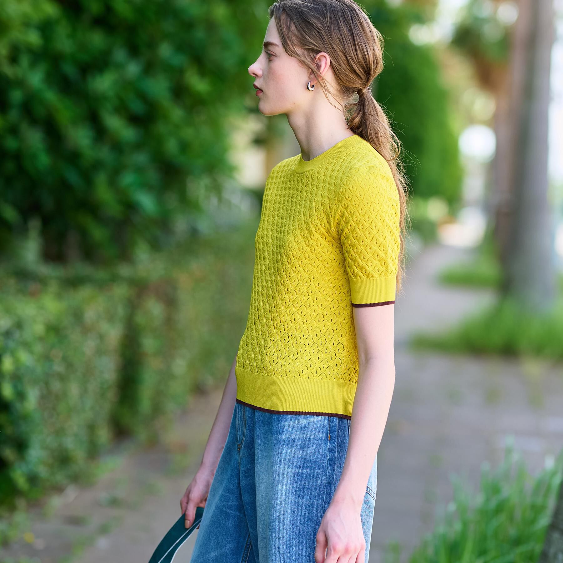 DRESSTERIOR「【6色展開/オンオフ】レース編みハーフスリーブニット」|ニット・セーター|