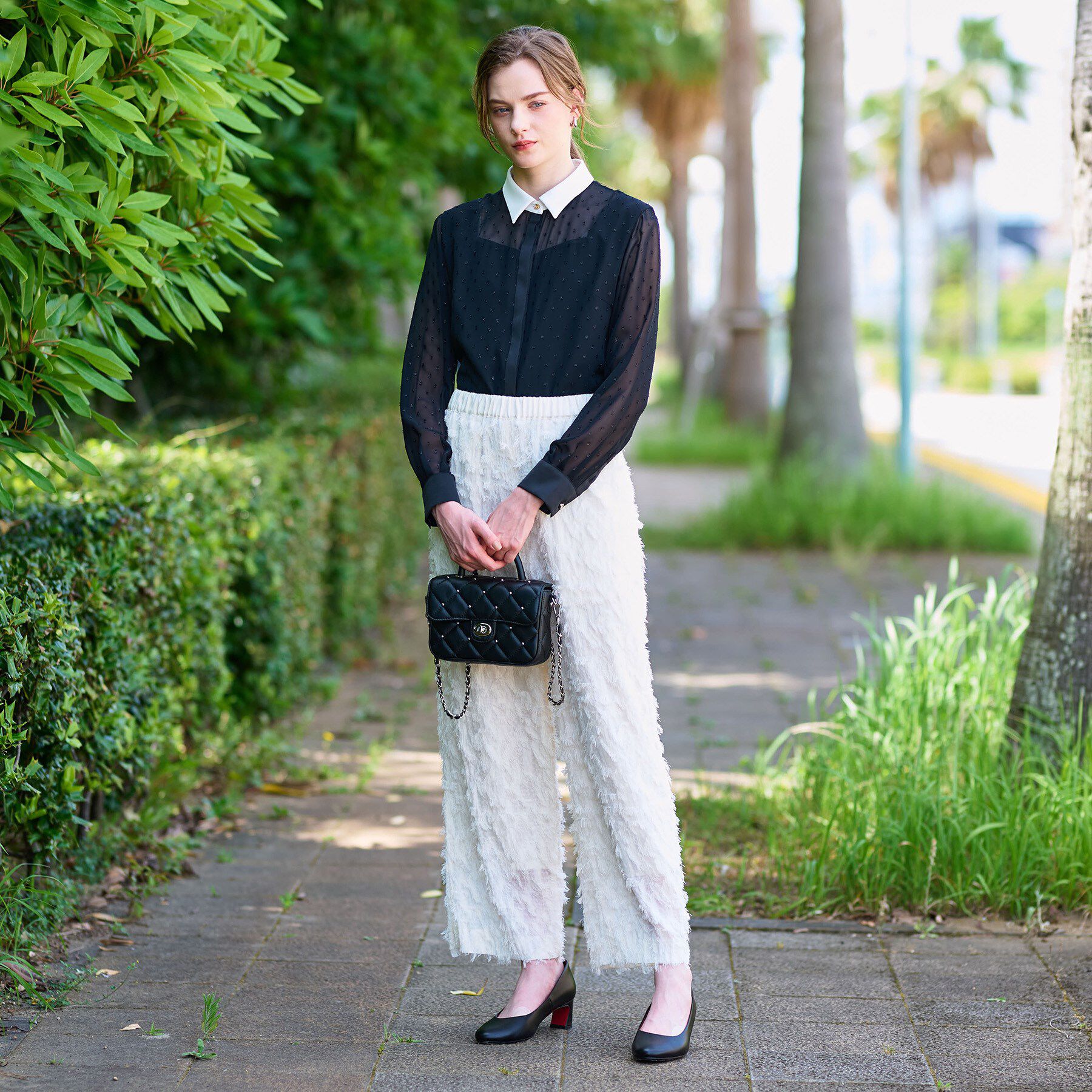 DRESSTERIOR「【洗える/シアー素材】フィルムドットクレリックブラウス」|シャツ・ブラウス|