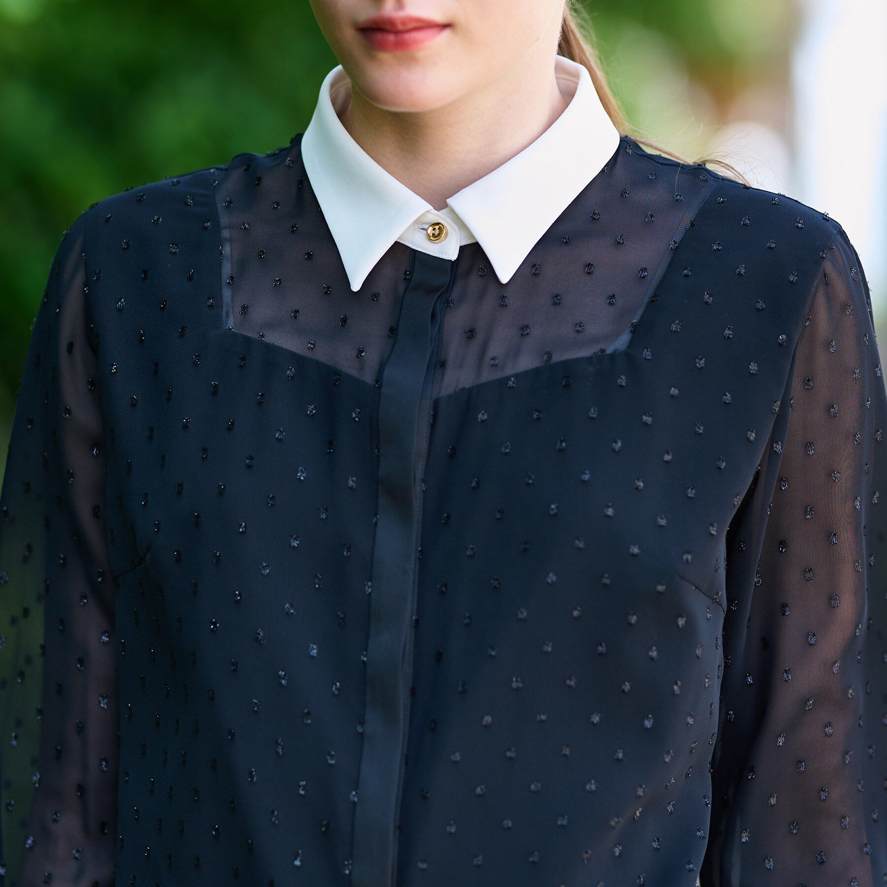 DRESSTERIOR「【洗える/シアー素材】フィルムドットクレリックブラウス」|シャツ・ブラウス|