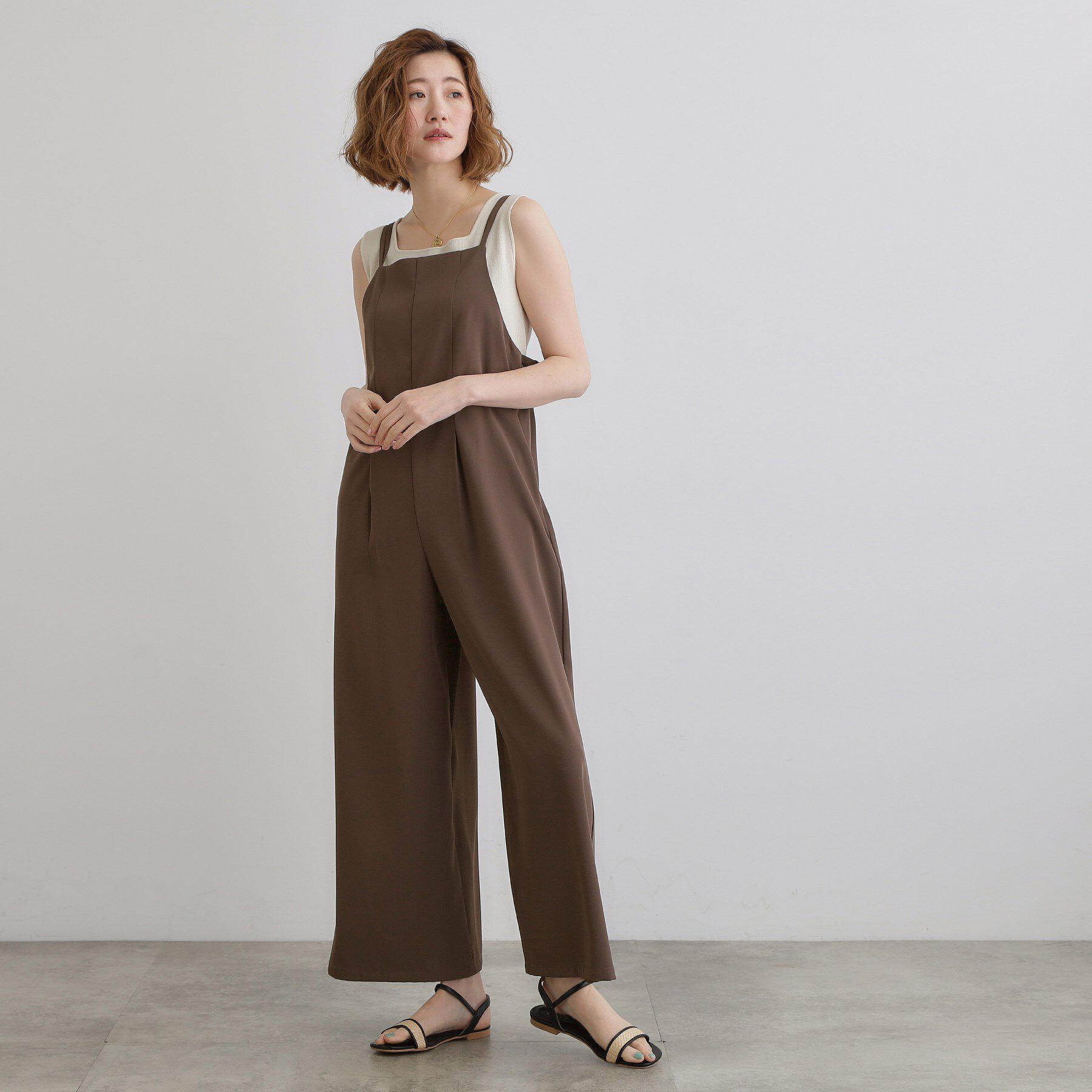 grove「一枚でこなれる、大人のイージーサロペット」|オールインワン|モカブラウン(042