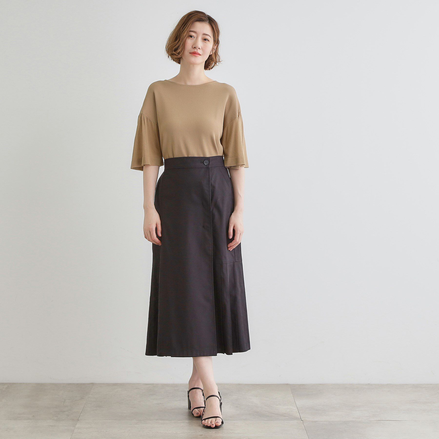 grove「【嬉しい機能付き】やわらかドライタッチシアーフレアスリーブニット」|ニット・セーター|