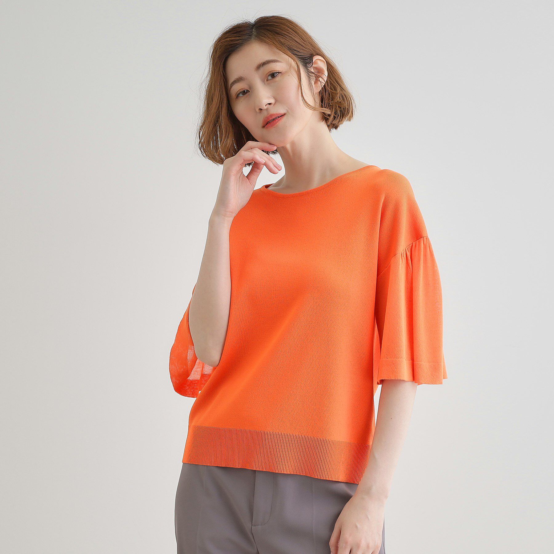 grove「【嬉しい機能付き】やわらかドライタッチシアーフレアスリーブニット」|ニット・セーター|