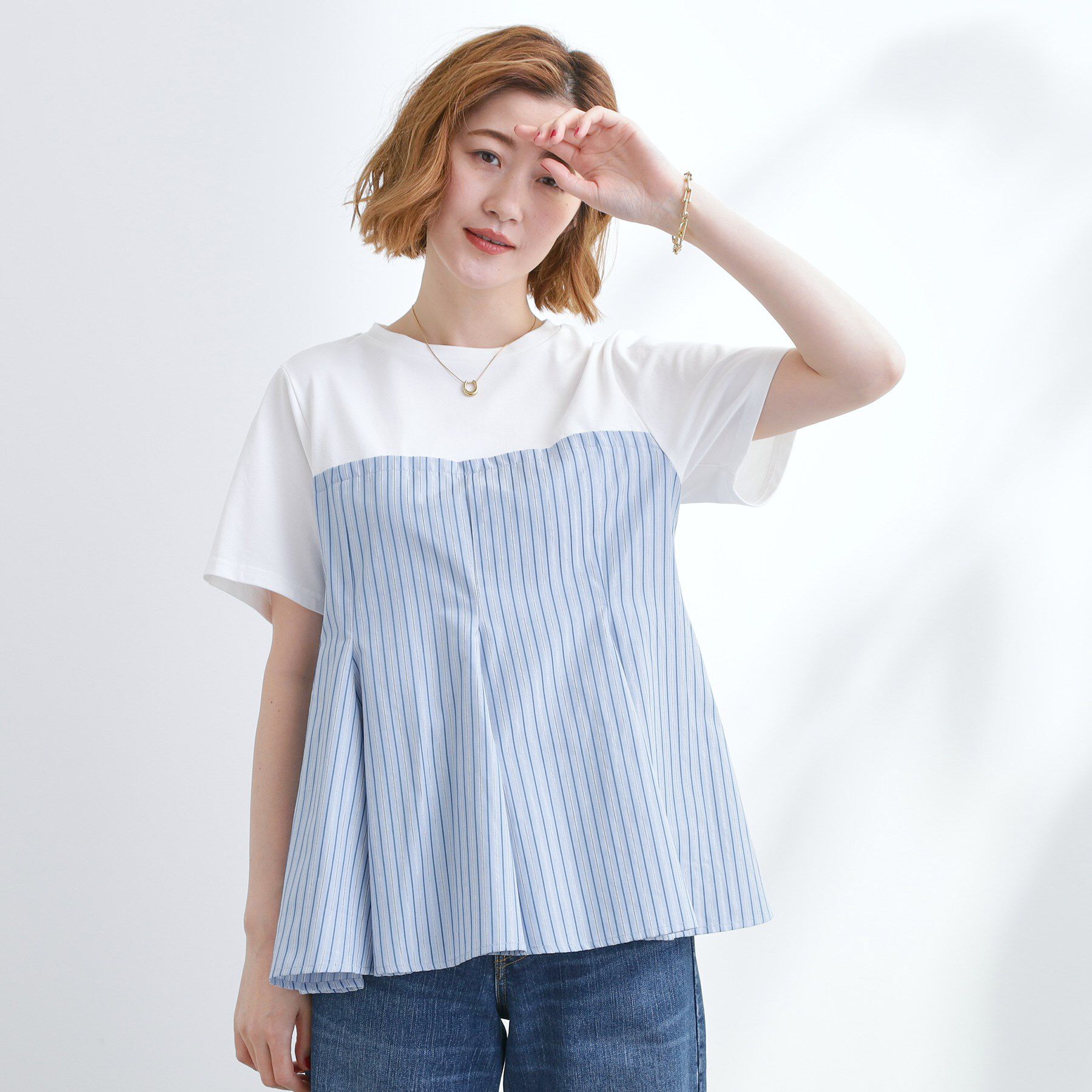 grove「贅沢フレアーが高見え ドッキングビスチェT」|Tシャツ・カットソー|ブルー&times;オフ(391