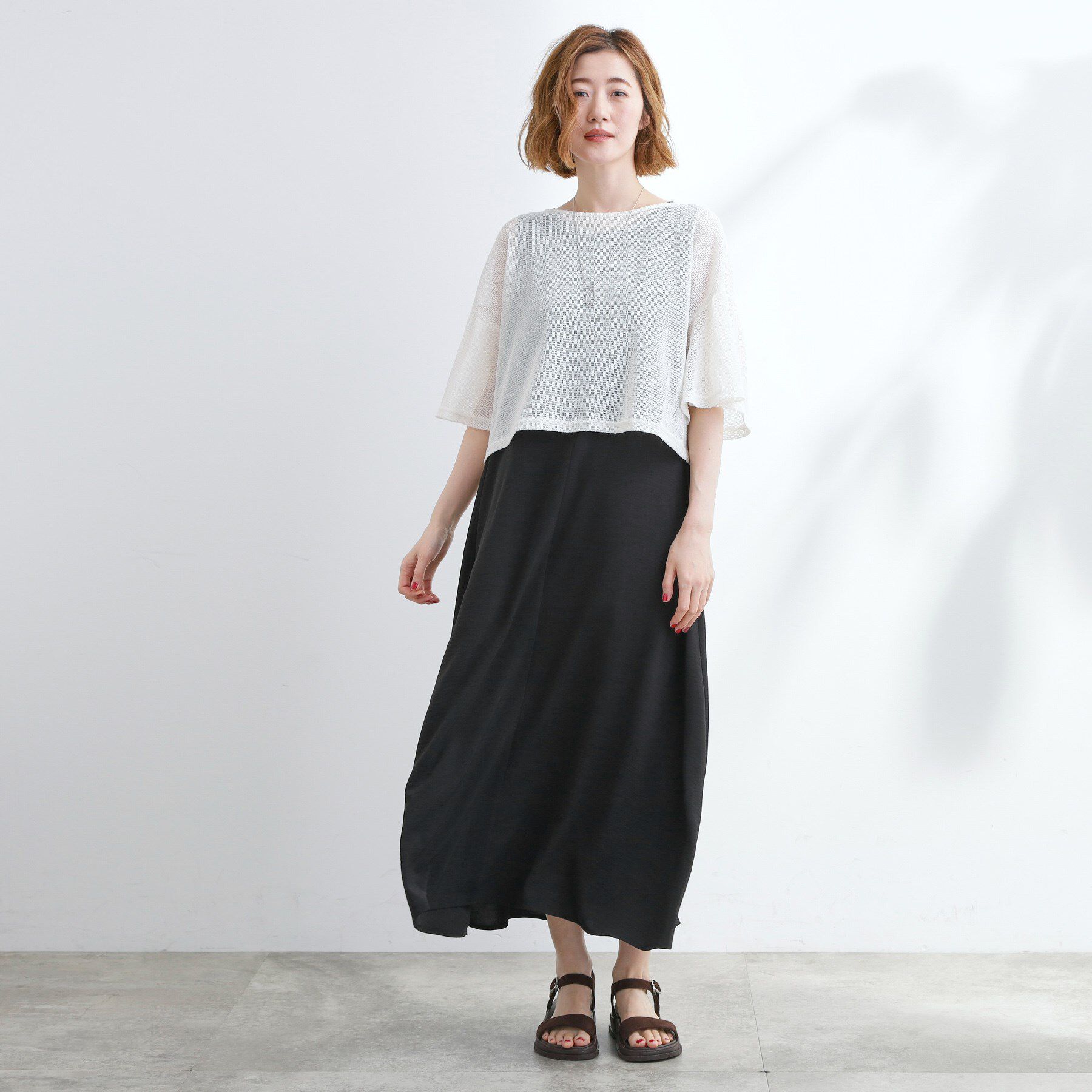 grove「着回し◎夏に嬉しいSET　メッシュブラウス&times;フレアワンピース」|ワンピース|オフホワイト(503