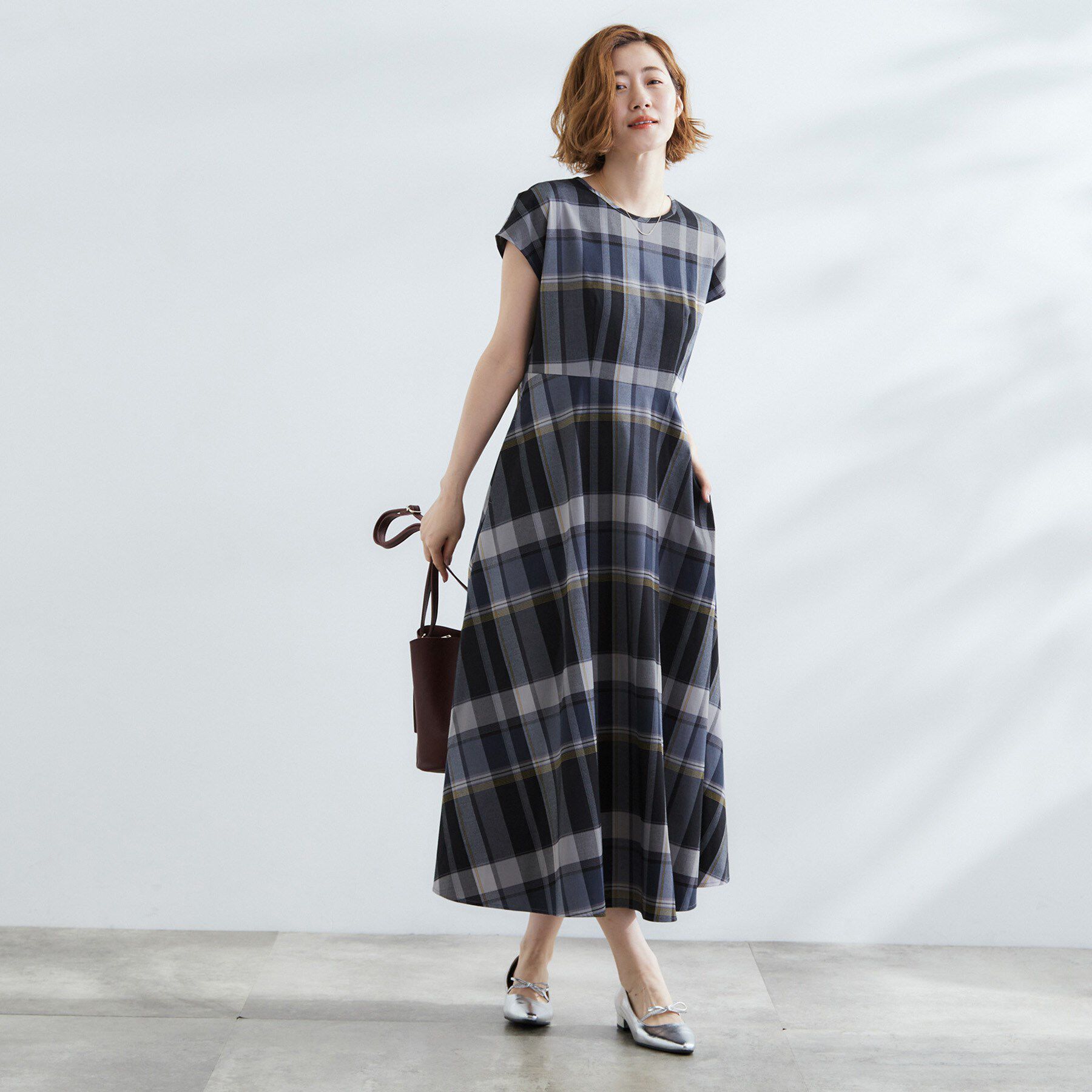 grove「秋を先取り！ビッグチェック フィット＆フレアワンピース」|ワンピース|