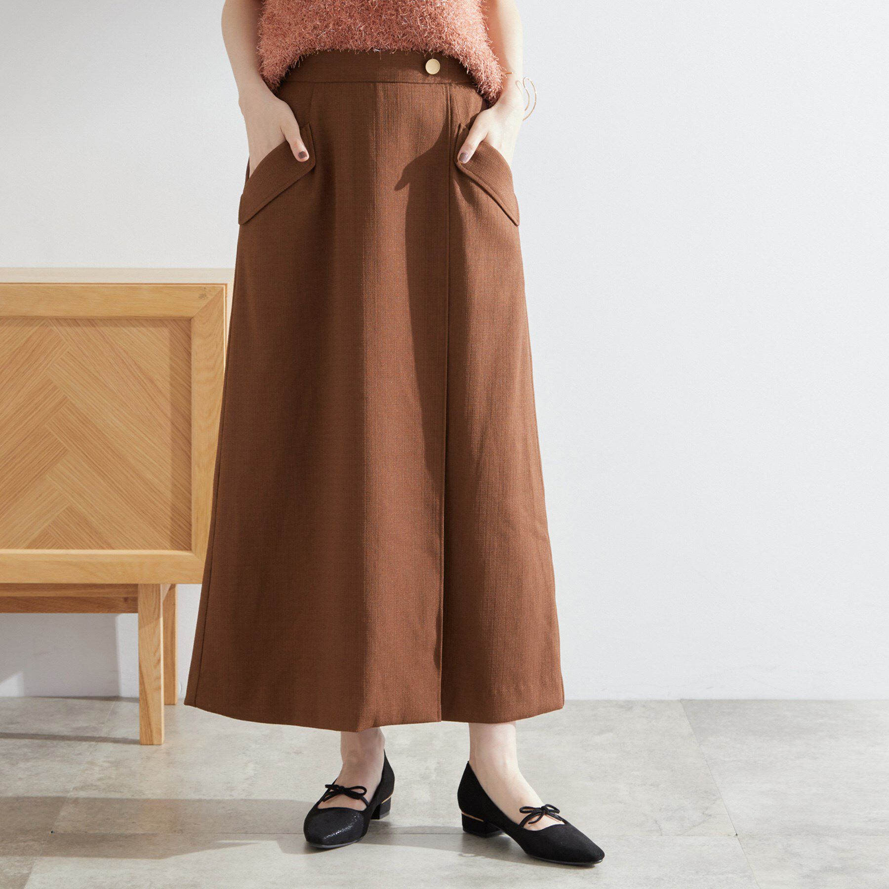 grove「秋先取り　フラップポケットラップスカート」|スカート|ブラウン(044)