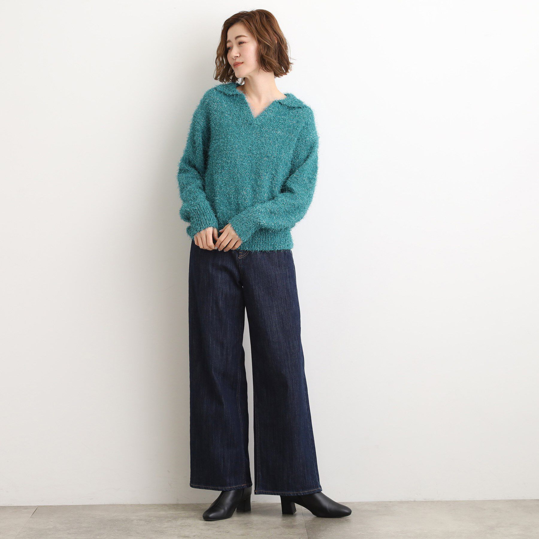 grove「【最終お値下げ！！】ラメフェザーヤーン オープンカラーニット」|ニット・セーター|