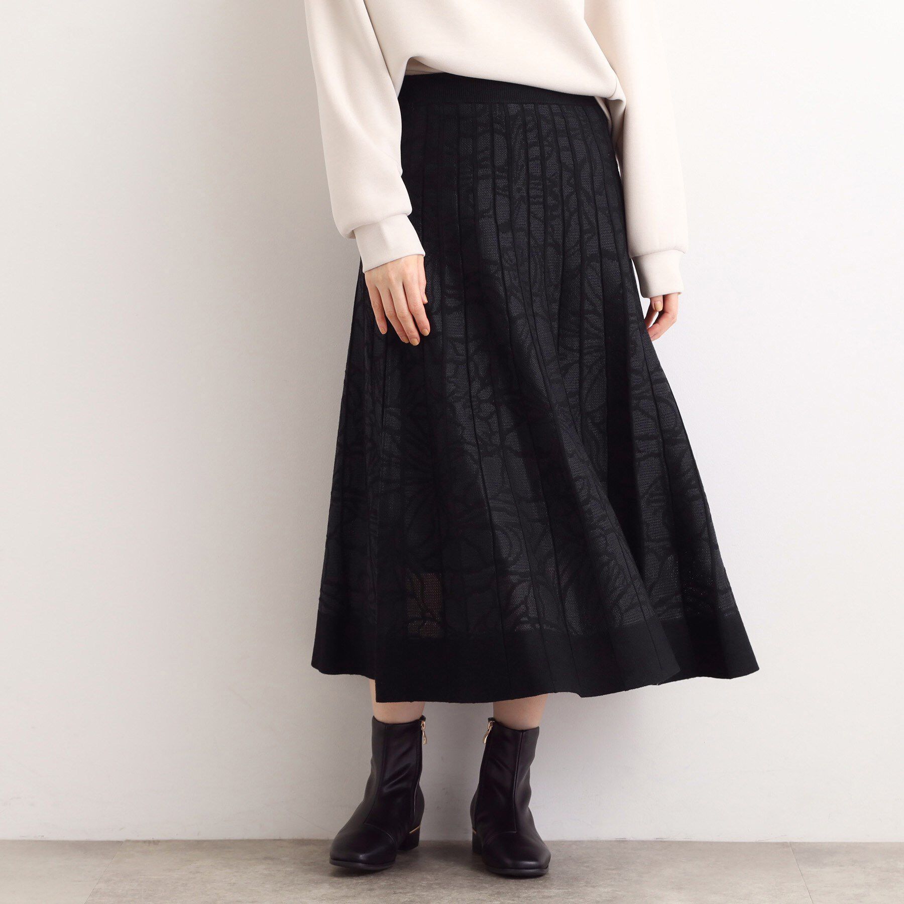 grove「【SET UP対応】レース柄ジャカードプリーツ風ニットスカート」|スカート|