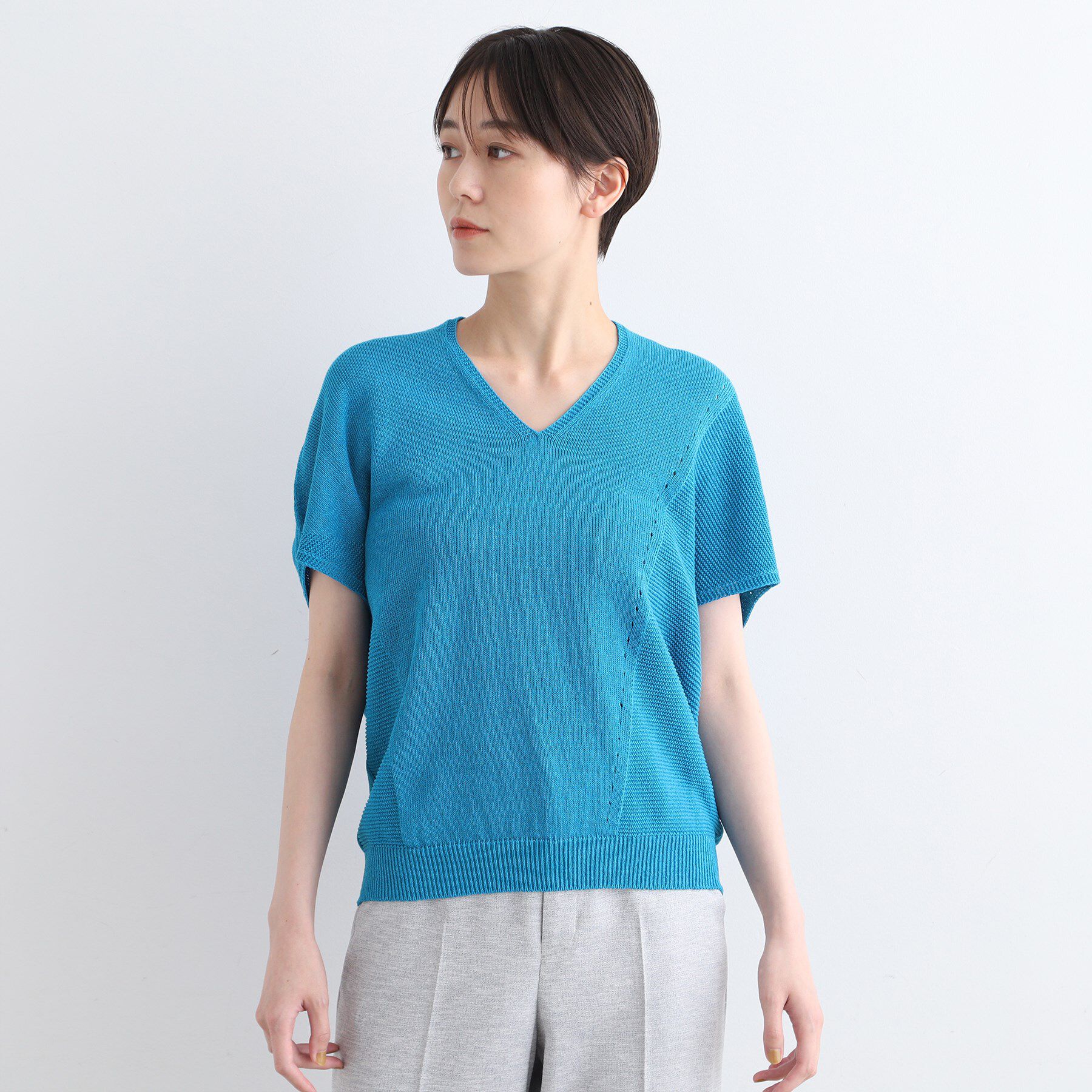 INDIVI「【洗える／サマーニット】無縫製ペーパーヤーンアシメ編地ニット」|ニット・セーター|