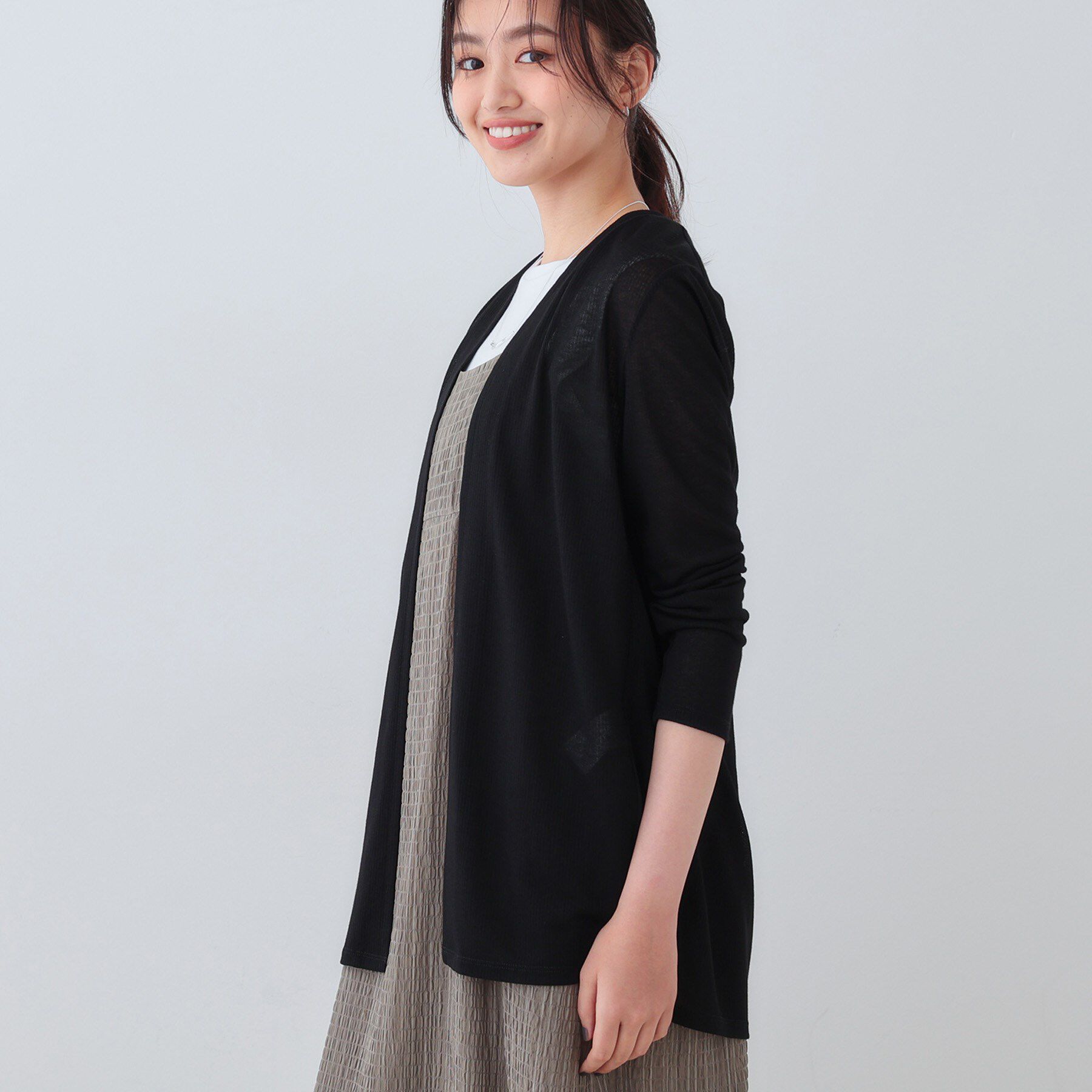 INDIVI「【洗える／シアーストライプ柄】着流しジャージカーディガン」|カーディガン|