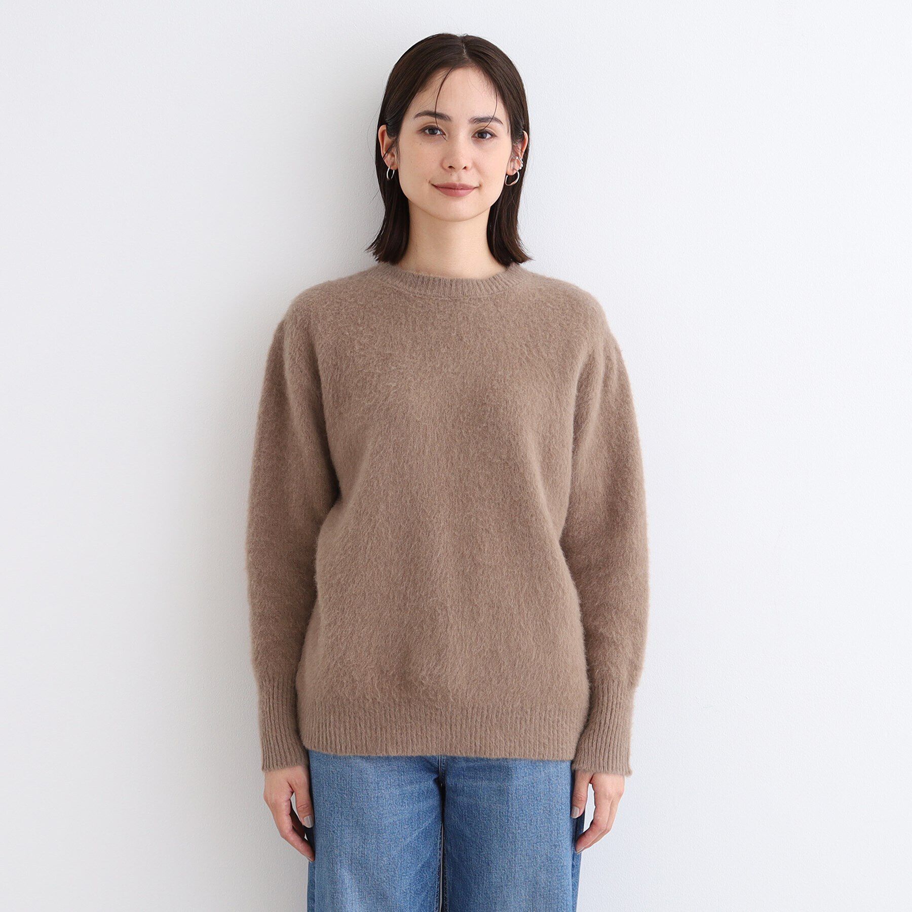 INDIVI「【フォックス混】ラウンドネックヘアリーニット」|ニット・セーター|