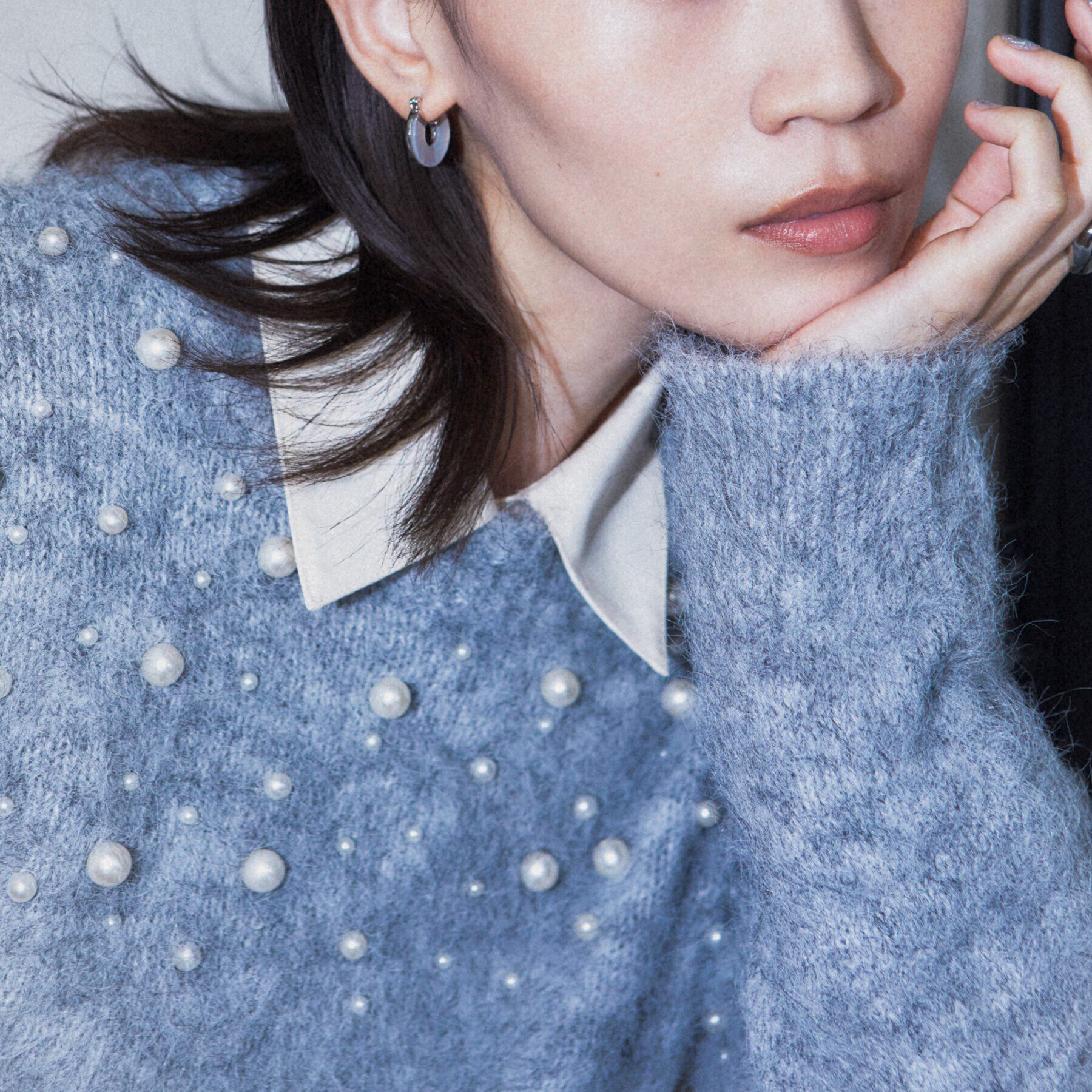 GALLEST「クルーネックパール調ニット」|ニット・セーター|グレー(012)