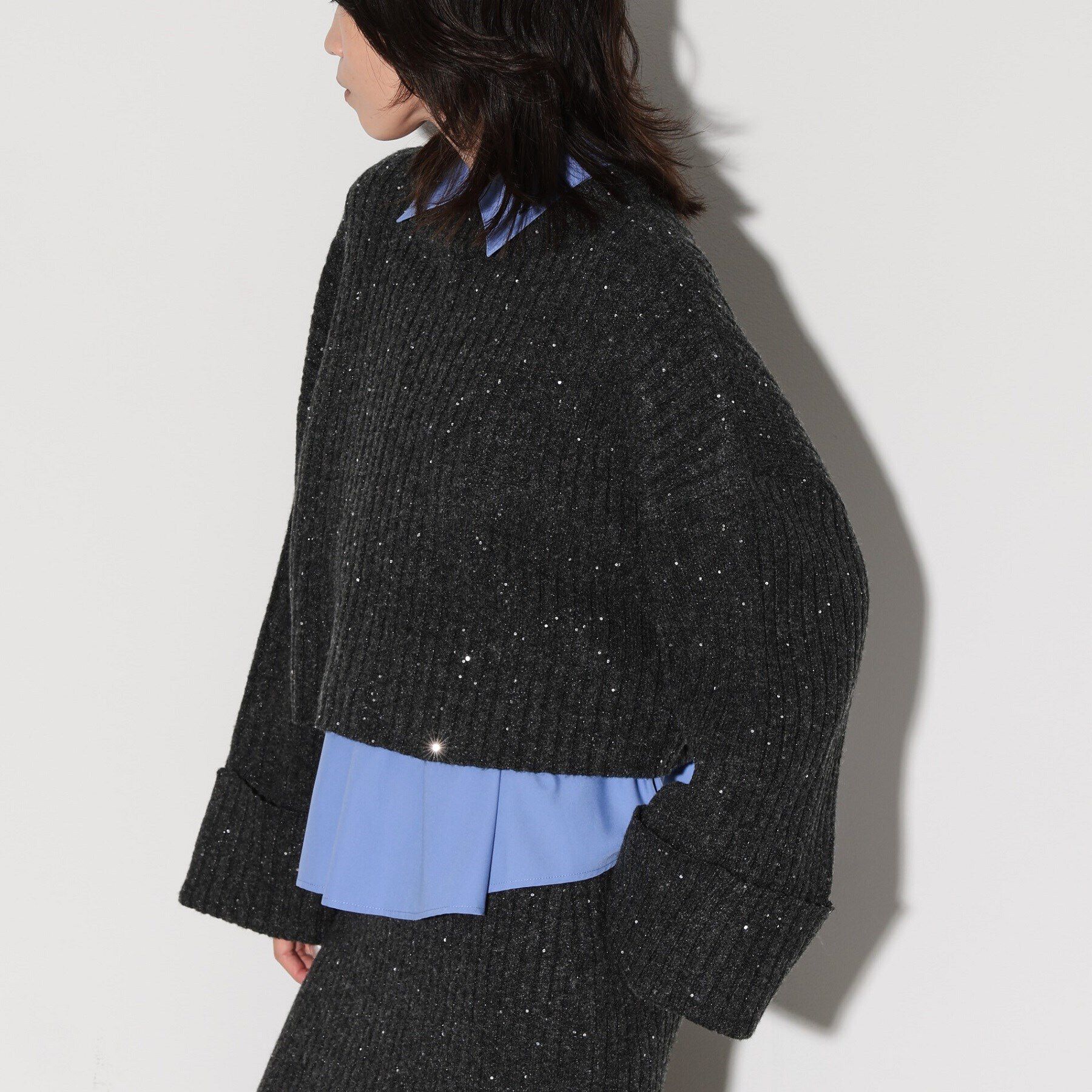 GALLEST「スパンコール混クルーネックニット」|ニット・セーター|チャコールグレー(0