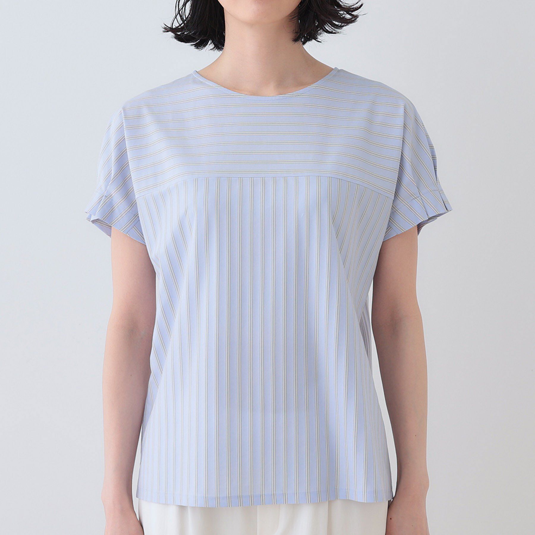 INDIVI「【洗える／ストライプ柄】袖タックブラウス」|シャツ・ブラウス|