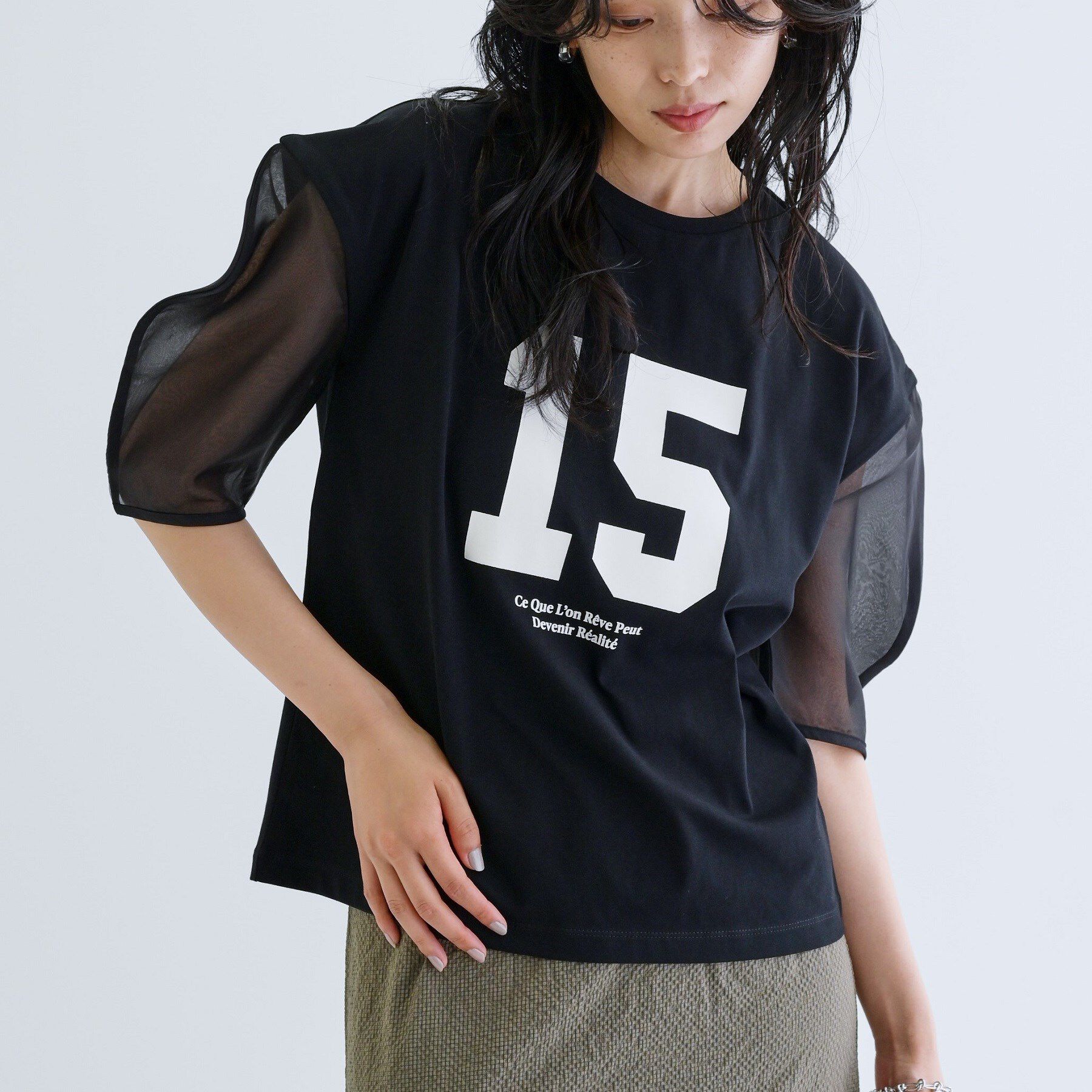 GALLEST「シアースリーブプリントTシャツ」|Tシャツ・カットソー|ブラック(019)