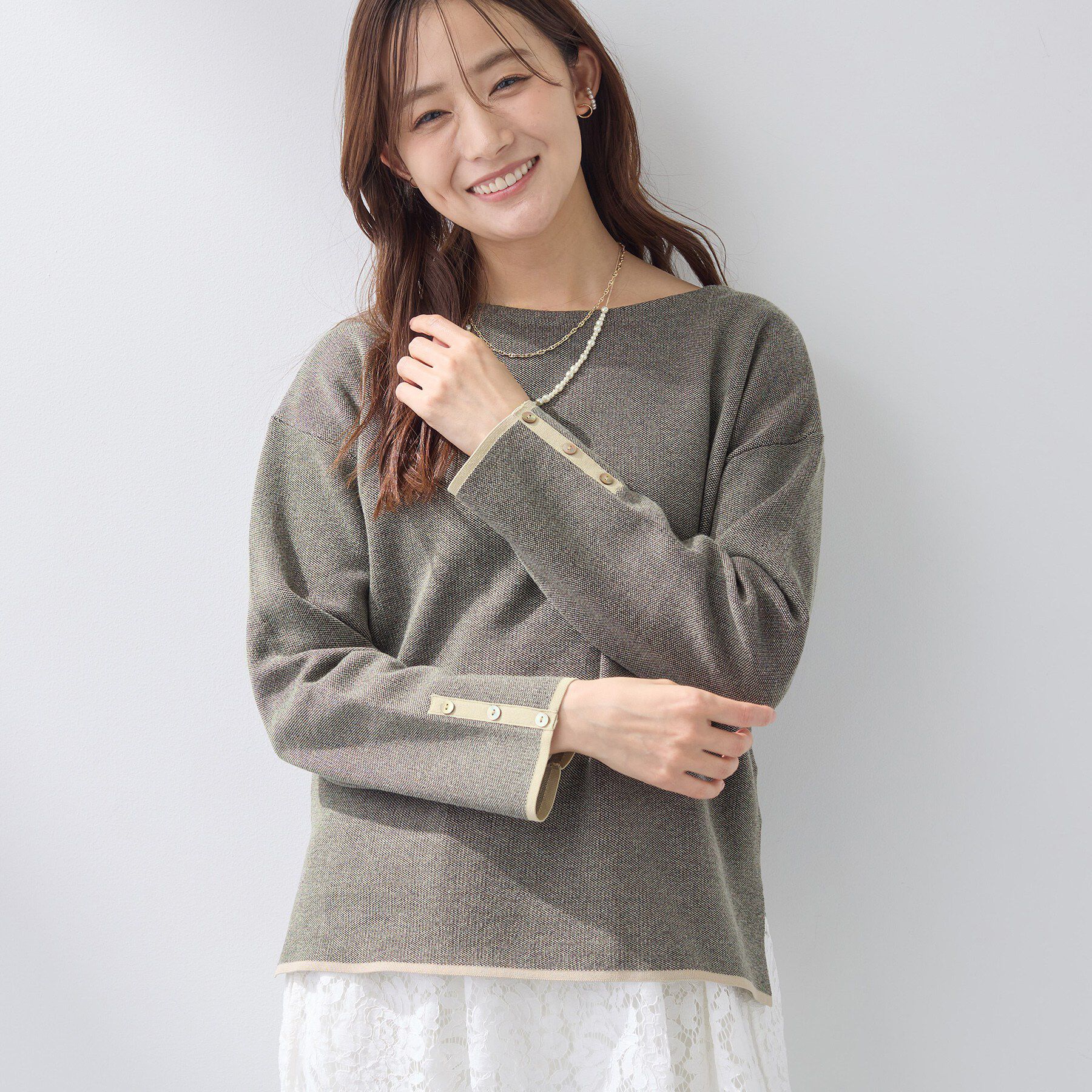 INDIVI「【洗える／SETUP可能】ジャカードボートネックニット」|ニット・セーター|