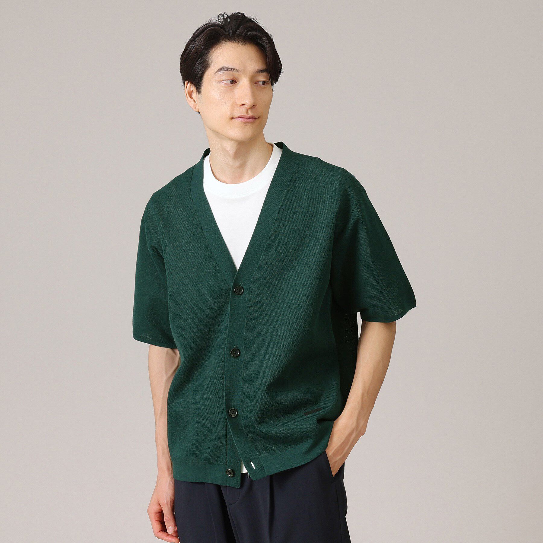 TAKEO KIKUCHI「5分袖 半袖 カーディガン」|カーディガン|グリーン(024)