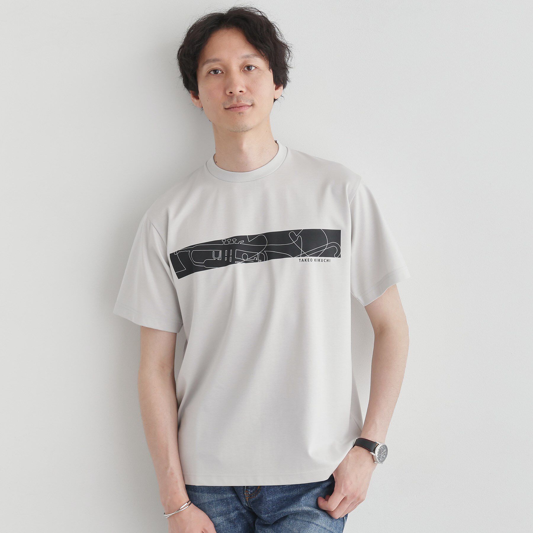 TAKEO KIKUCHI「バープリントポンチTシャツ」|Tシャツ・カットソー|ライトグレー(010