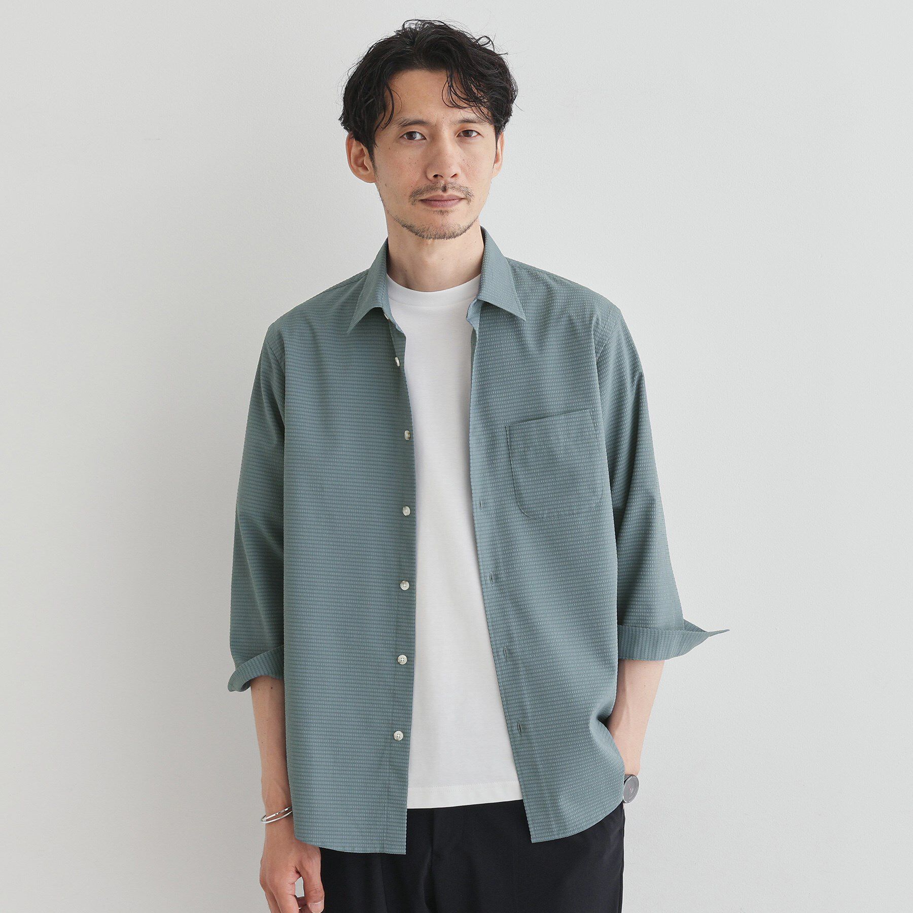 TAKEO KIKUCHI「【COOL CITY WEAR】DotAir（R）サッカー シャツ」|シャツ・ブラウス|ブルー(092)