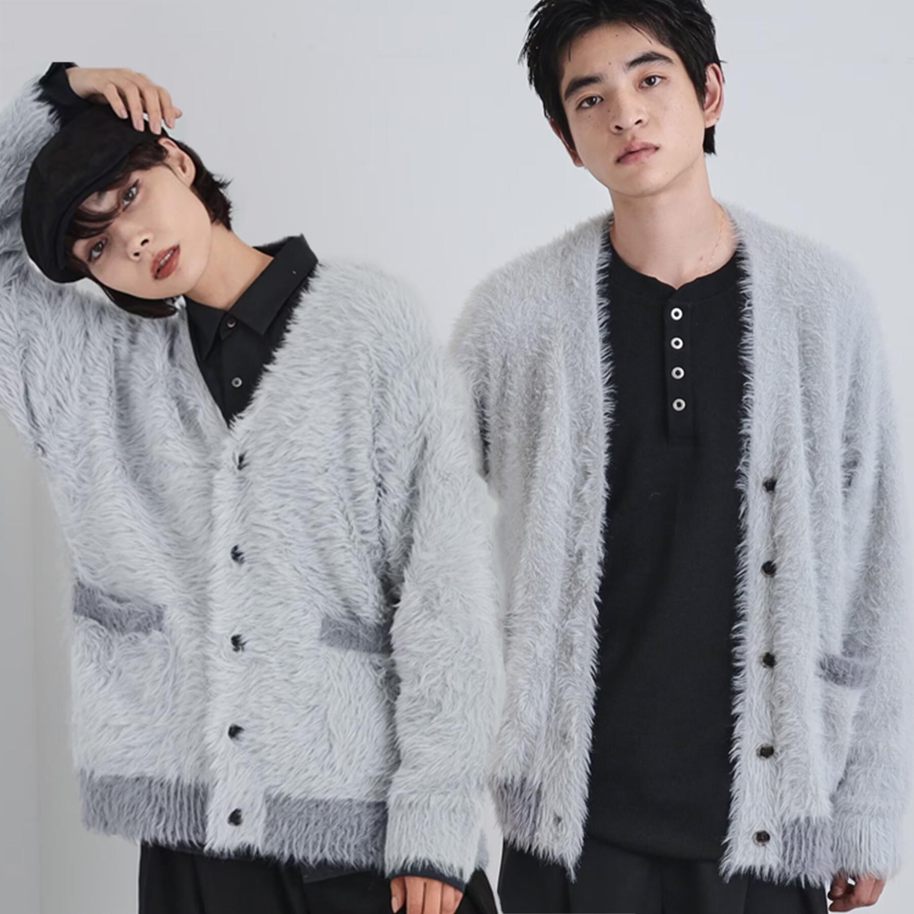 tk.TAKEO KIKUCHI「バイカラーフェザーニットカーディガン」|カーディガン|ライトグレー(011