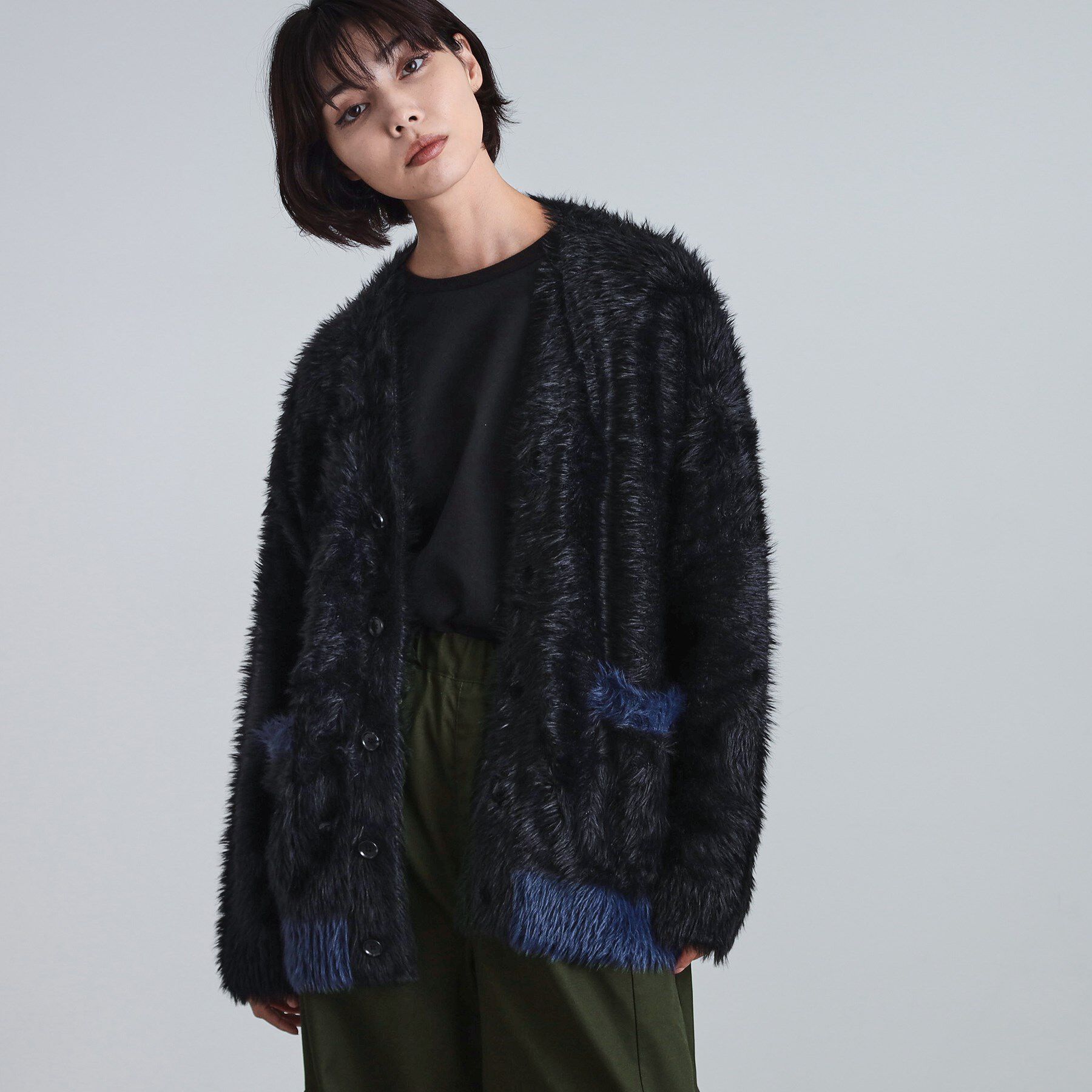 tk.TAKEO KIKUCHI「バイカラーフェザーニットカーディガン」|カーディガン|