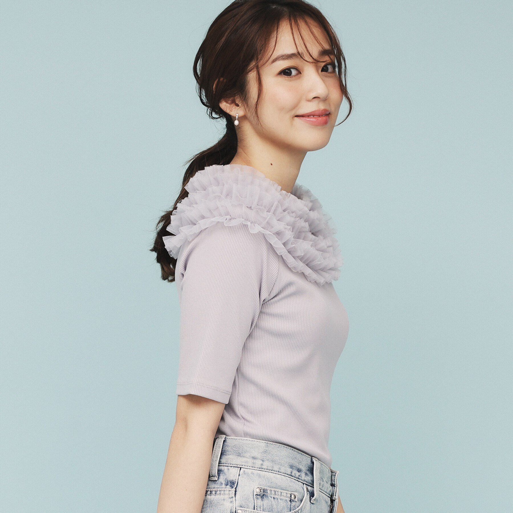 index「《美人百花掲載》チュールフリルリブトップス【洗濯機洗い可】」|Tシャツ・カットソー|