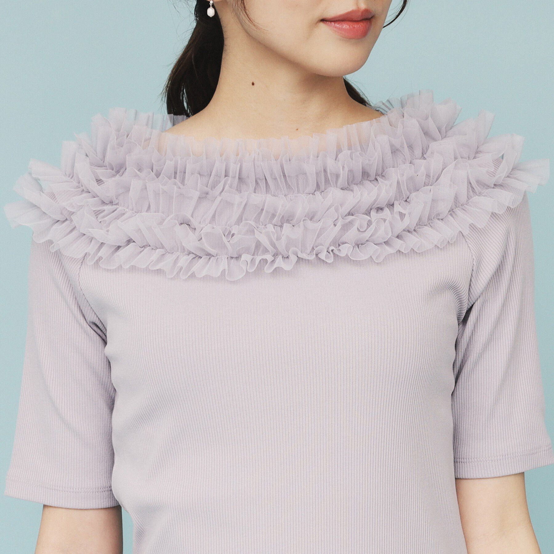 index「《美人百花掲載》チュールフリルリブトップス【洗濯機洗い可】」|Tシャツ・カットソー|