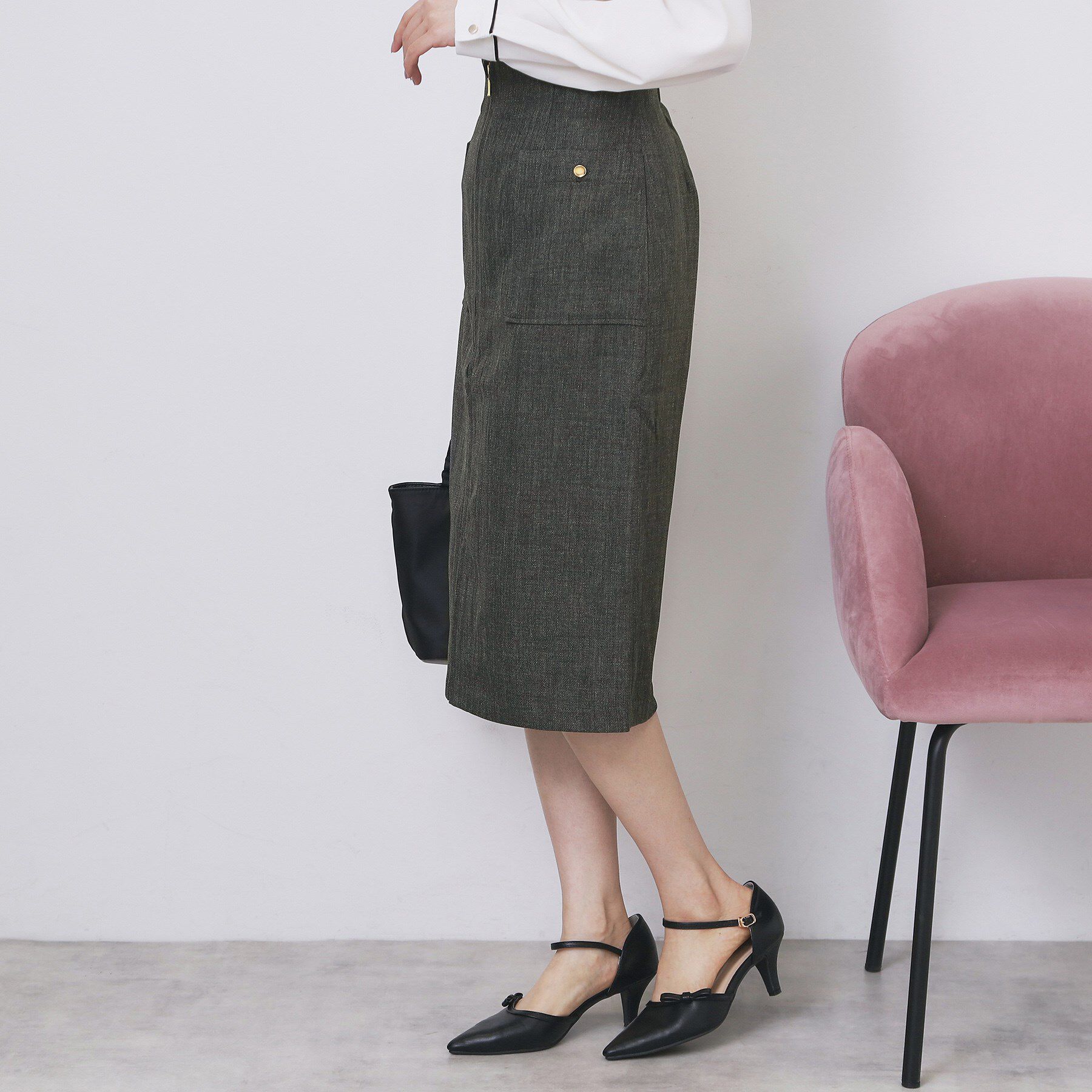 index「ツイード調フロントジップタイトスカート【洗濯機OK/防シワ】」|スカート|