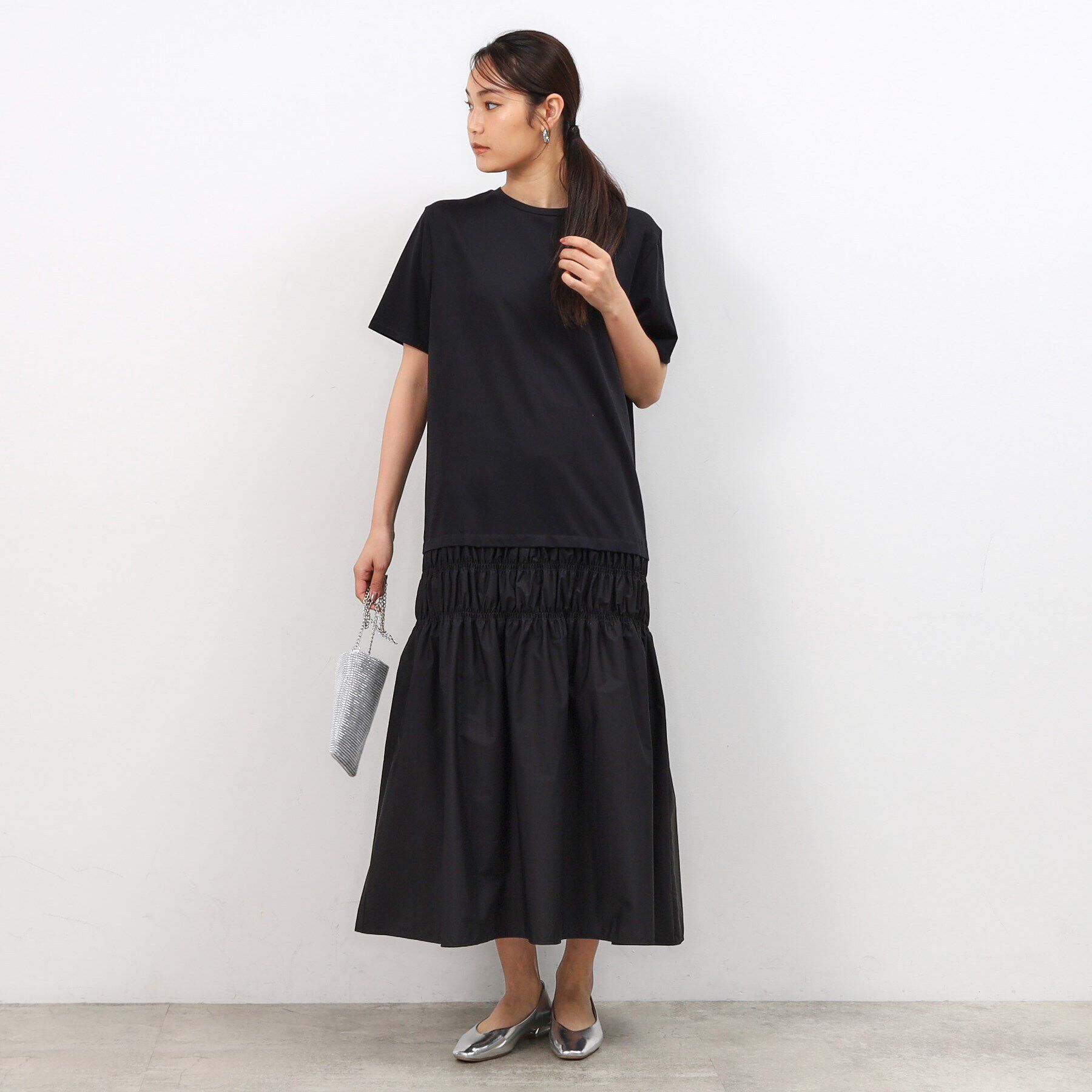 OPAQUE.CLIP「シャーリング切替ドッキングワンピース【洗濯機洗い可】」|ワンピース|