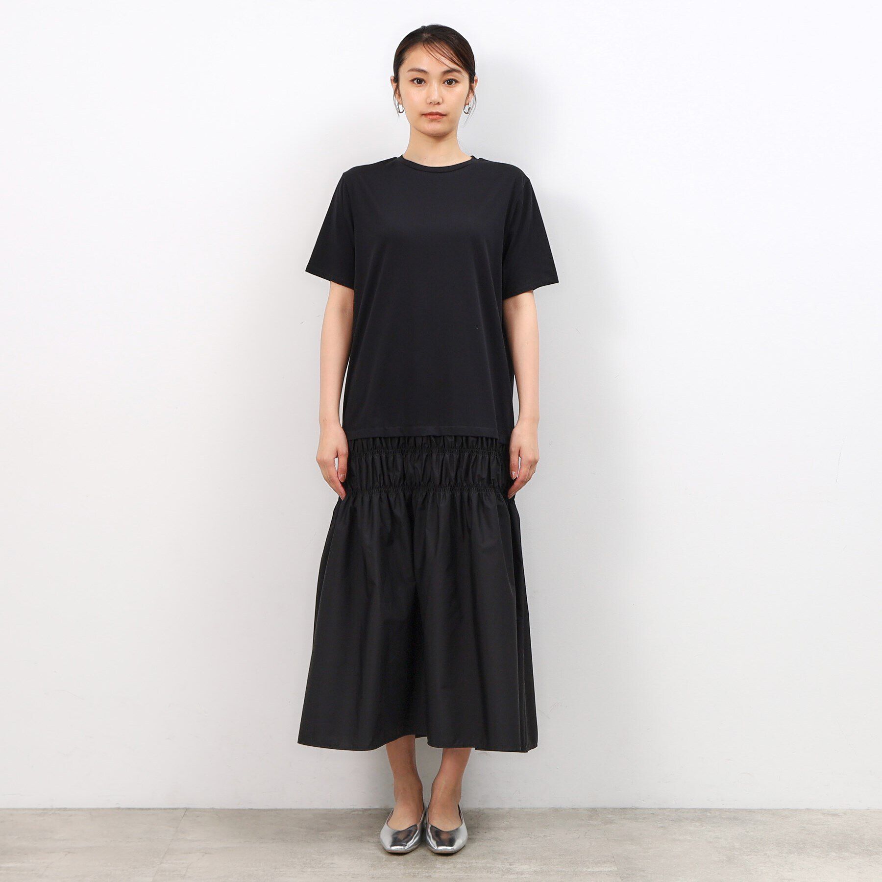 OPAQUE.CLIP「シャーリング切替ドッキングワンピース【洗濯機洗い可】」|ワンピース|