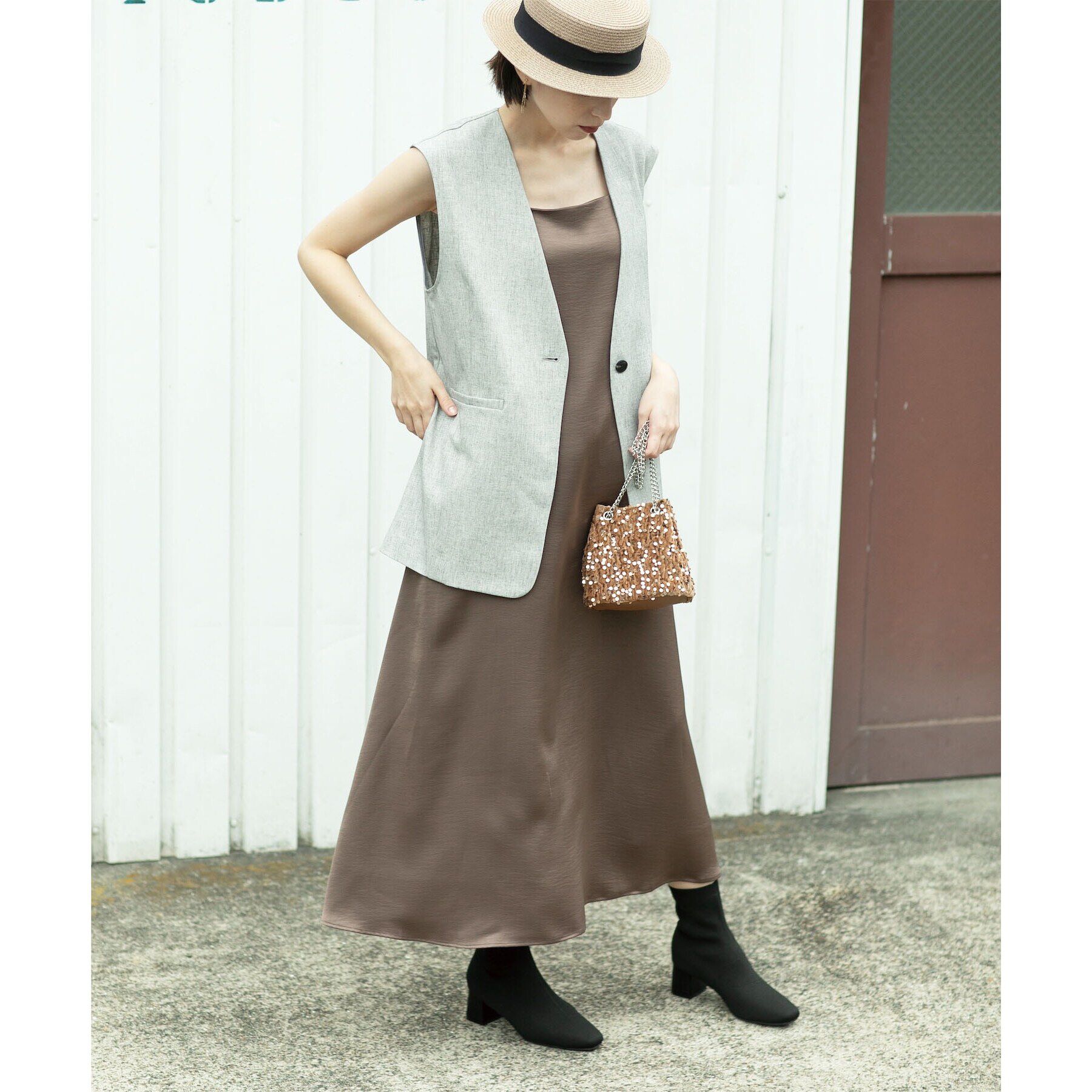 OPAQUE.CLIP「2WAY ヴィンテージサテンキャミワンピース【洗濯機洗い可】」|ワンピース|