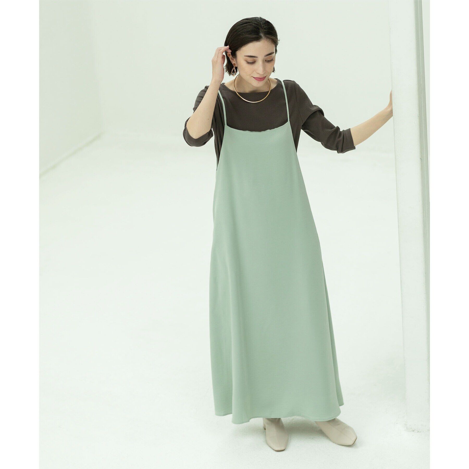 OPAQUE.CLIP「2WAY ヴィンテージサテンキャミワンピース【洗濯機洗い可】」|ワンピース|