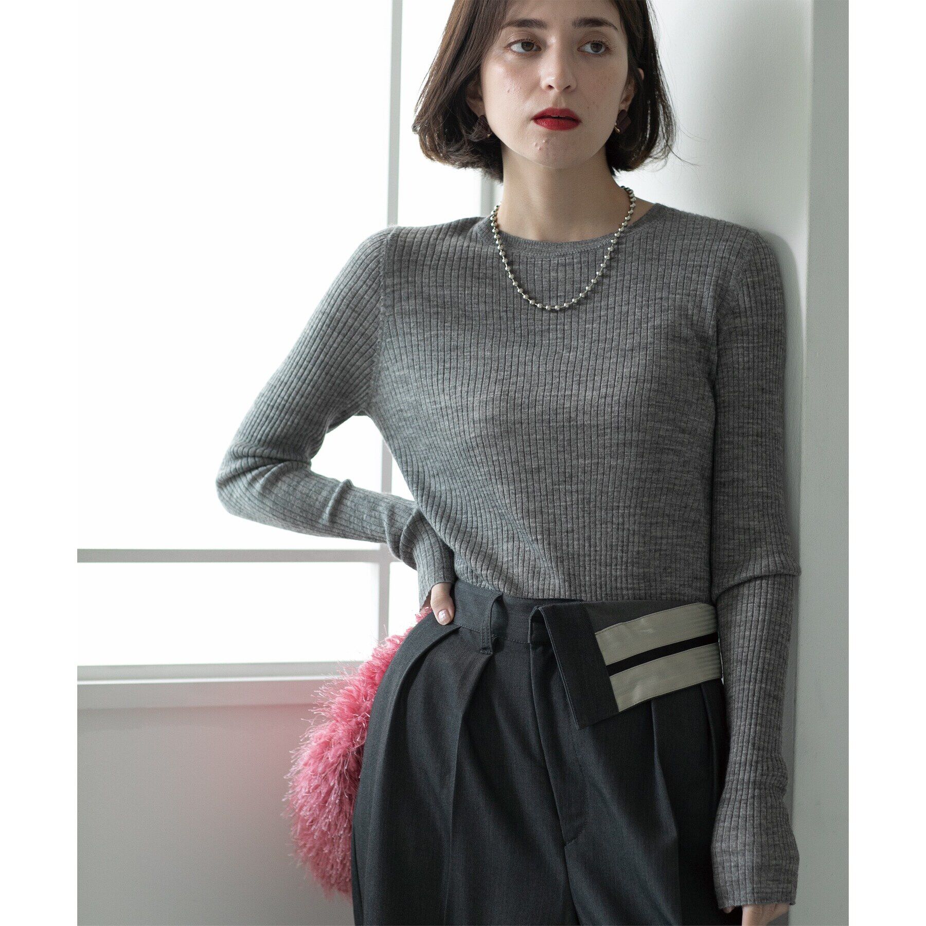 OPAQUE.CLIP「《5color》クルーネックシアーリブニット【洗濯機洗い可】」|ニット・セーター|