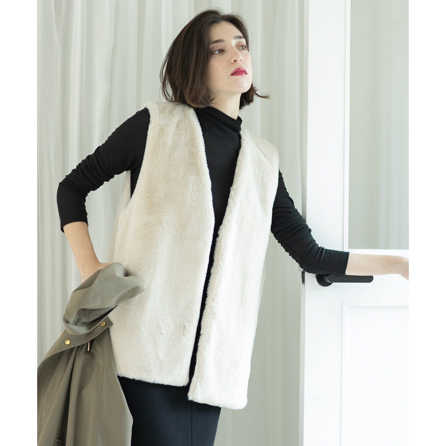 OPAQUE.CLIP「シアーガーゼハイネックカットソー／ネオサーモ【吸湿発熱/洗濯機洗い可】」|Tシャツ・カットソー|