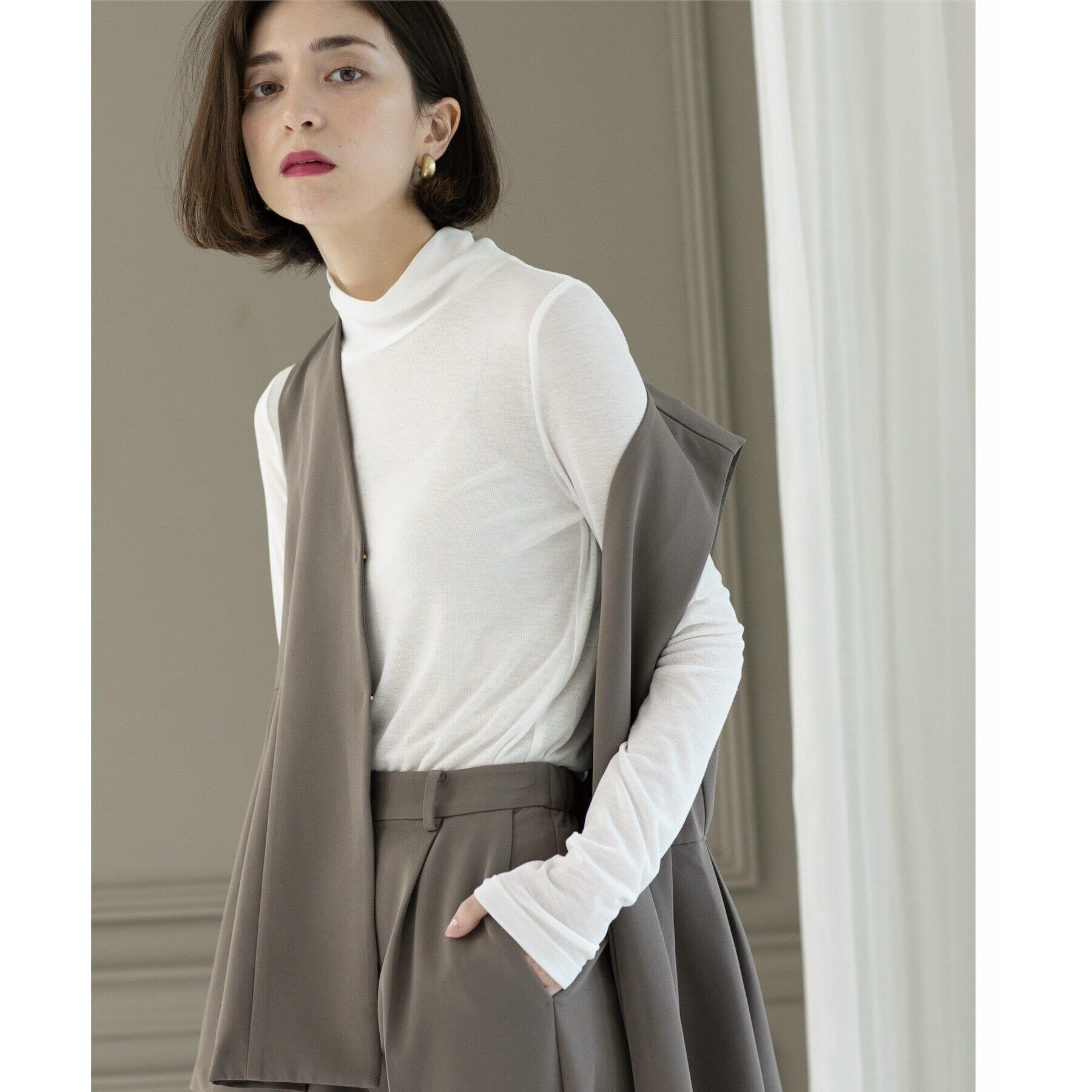 OPAQUE.CLIP「シアーガーゼハイネックカットソー／ネオサーモ【吸湿発熱/洗濯機洗い可】」|Tシャツ・カットソー|