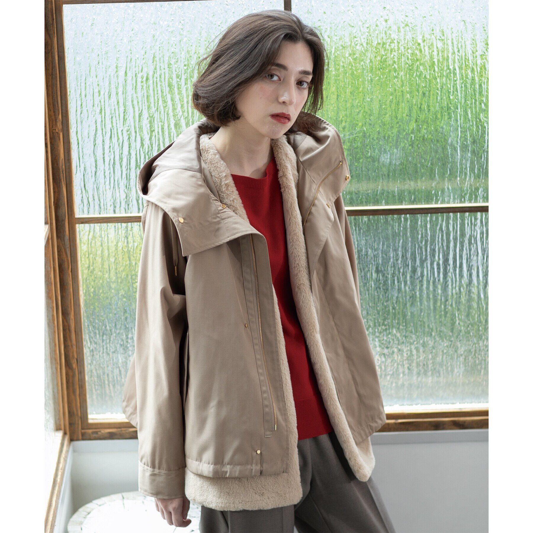 OPAQUE.CLIP「ファーベスト付き マルチWAYマウンテンパーカー【洗濯機洗い可／撥水加工／花粉対応】」|ブルゾン・スタジャン|