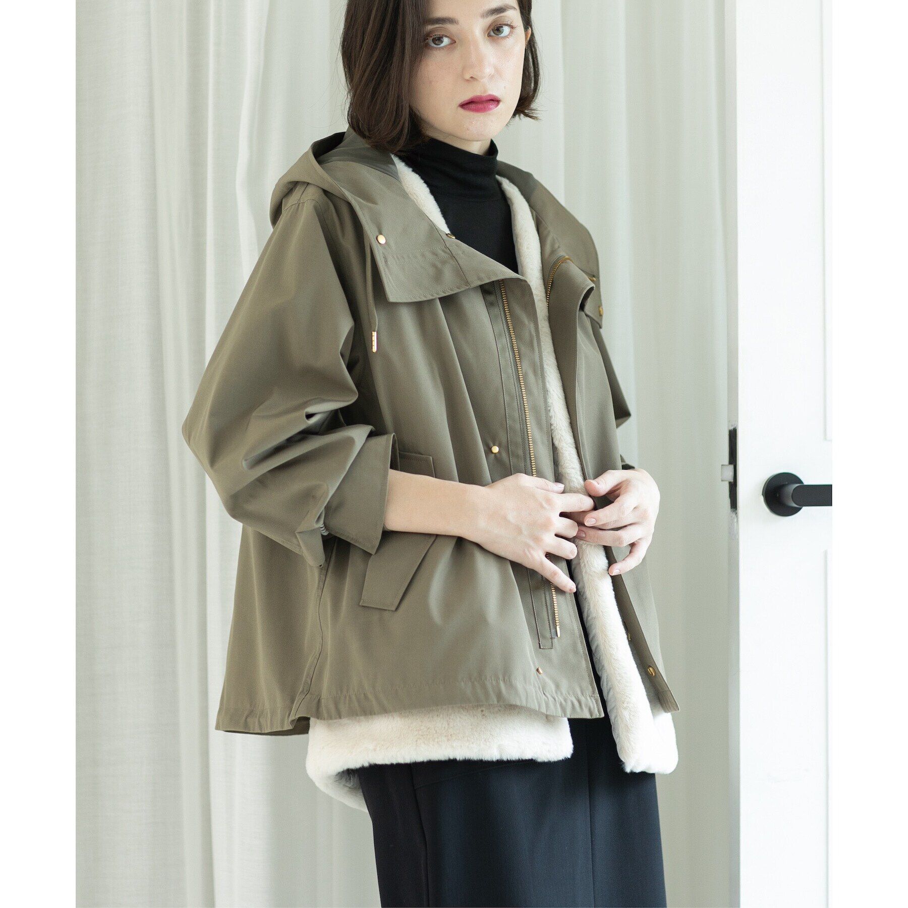 OPAQUE.CLIP「ファーベスト付き マルチWAYマウンテンパーカー【洗濯機洗い可／撥水加工／花粉対応】」|ブルゾン・スタジャン|