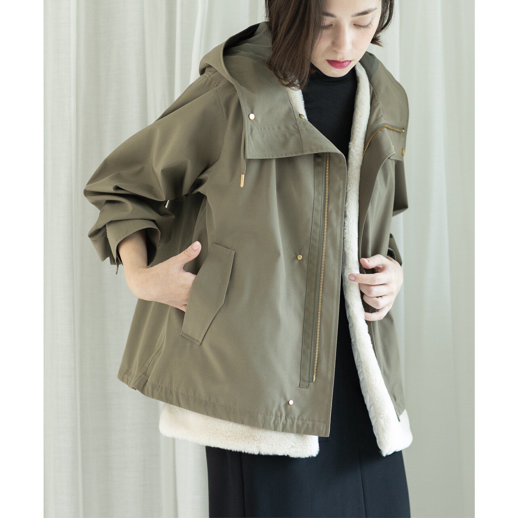 OPAQUE.CLIP「ファーベスト付き マルチWAYマウンテンパーカー【洗濯機洗い可／撥水加工／花粉対応】」|ブルゾン・スタジャン|