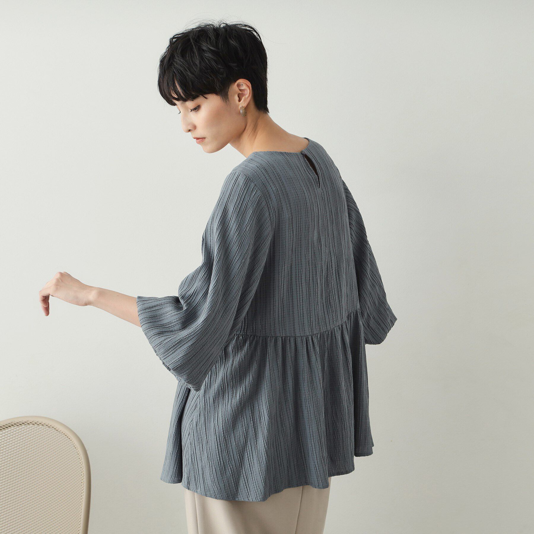 OPAQUE.CLIP「ジャカードペプラムブラウス【洗濯機洗い可】」|シャツ・ブラウス|