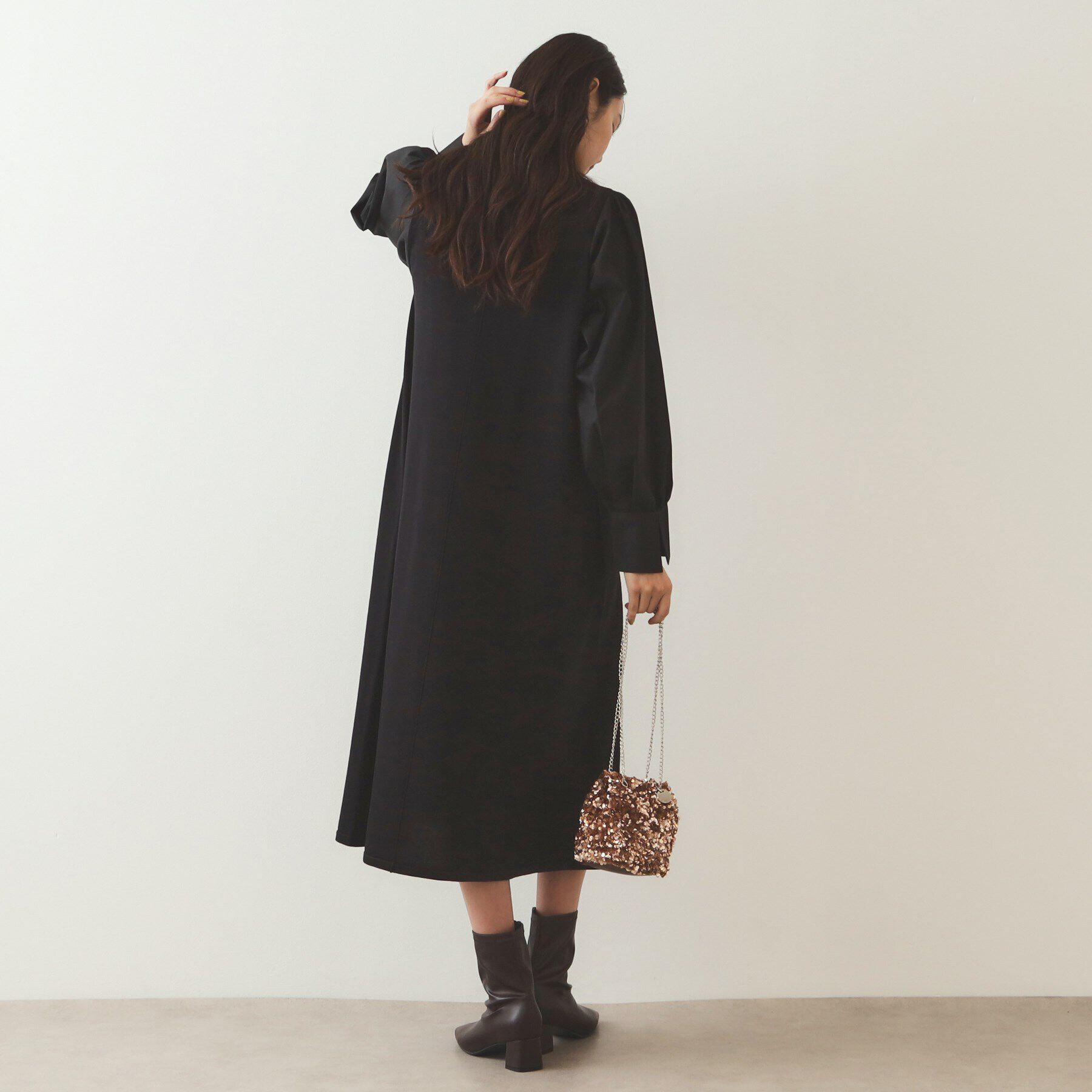 OPAQUE.CLIP「異素材切り替えニットワンピース【洗濯機洗い可】」|ワンピース|