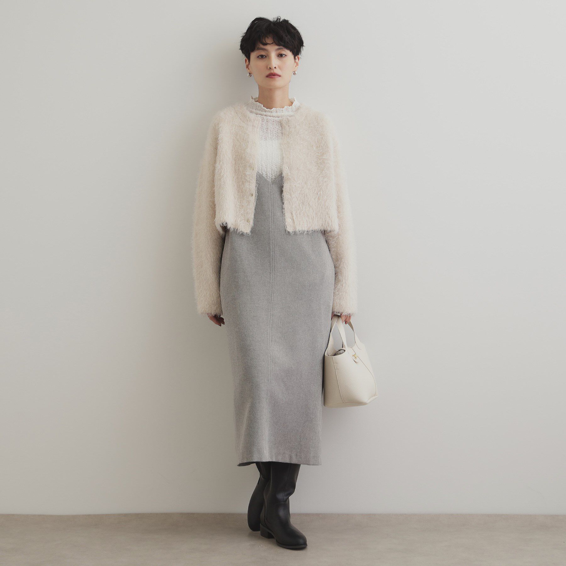 OPAQUE.CLIP「《6color》シャギーニットショートカーディガン【洗濯機洗い可】」|カーディガン|