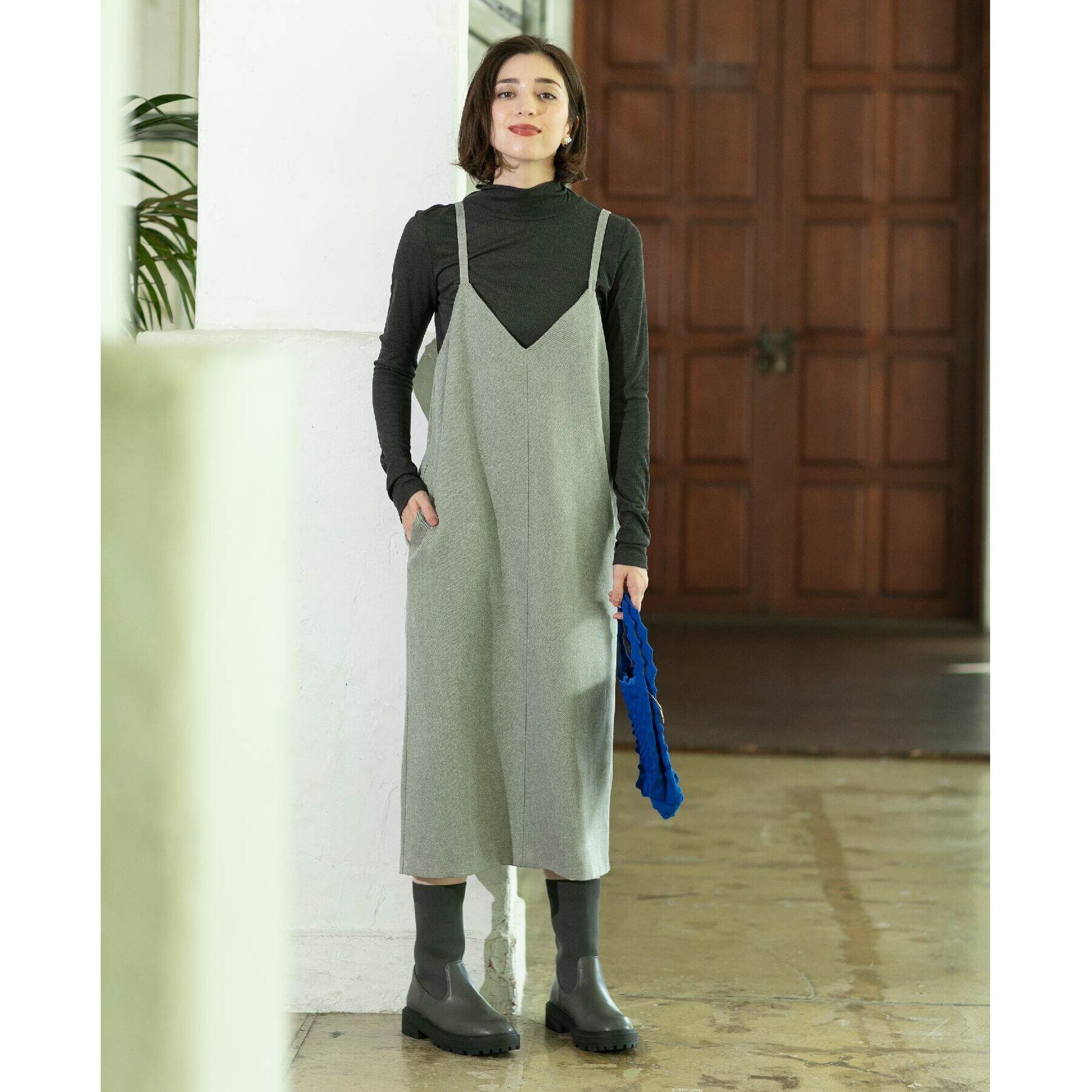 OPAQUE.CLIP「ウールライクVネックジャンパースカート【洗濯機洗い可】」|ワンピース|