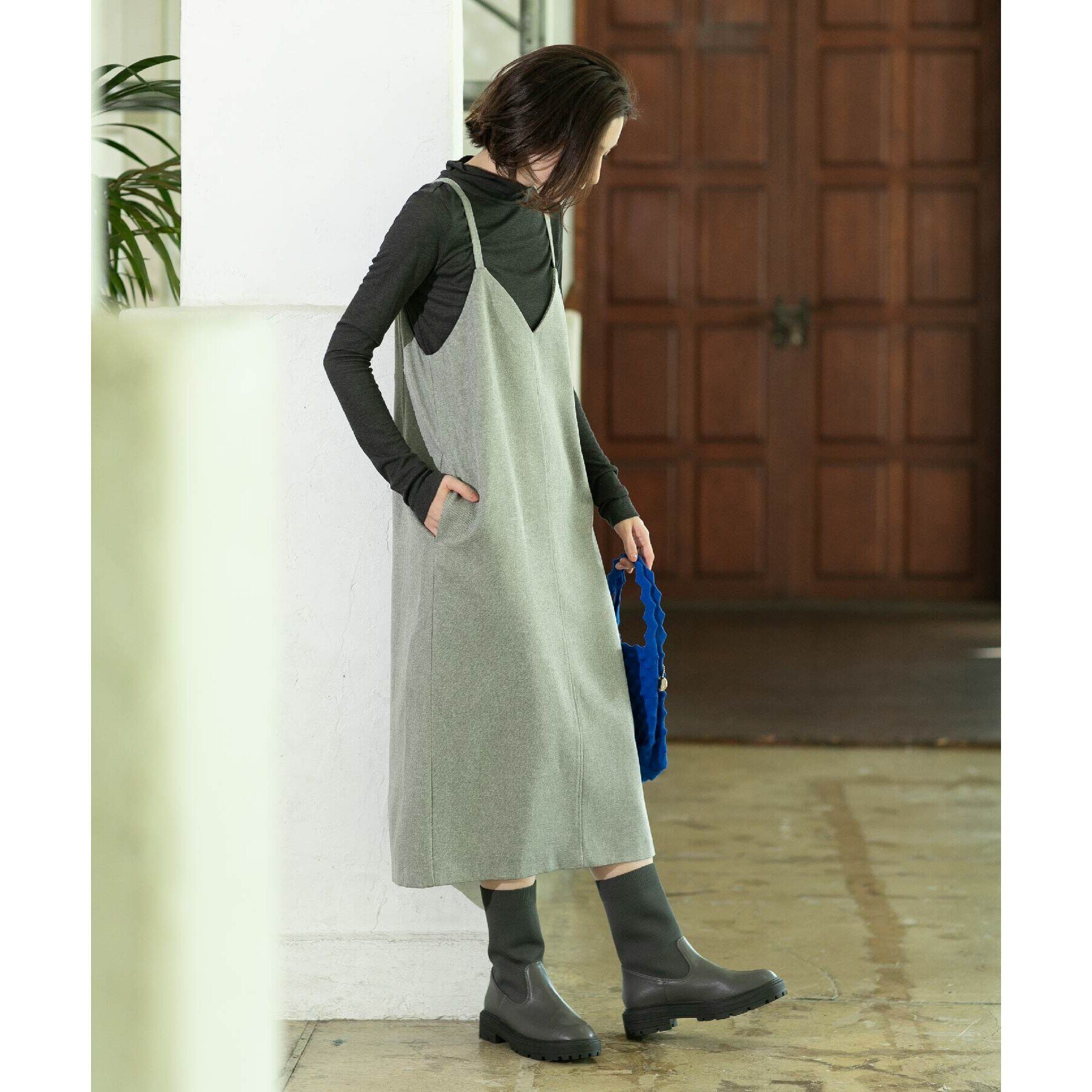 OPAQUE.CLIP「ウールライクVネックジャンパースカート【洗濯機洗い可】」|ワンピース|