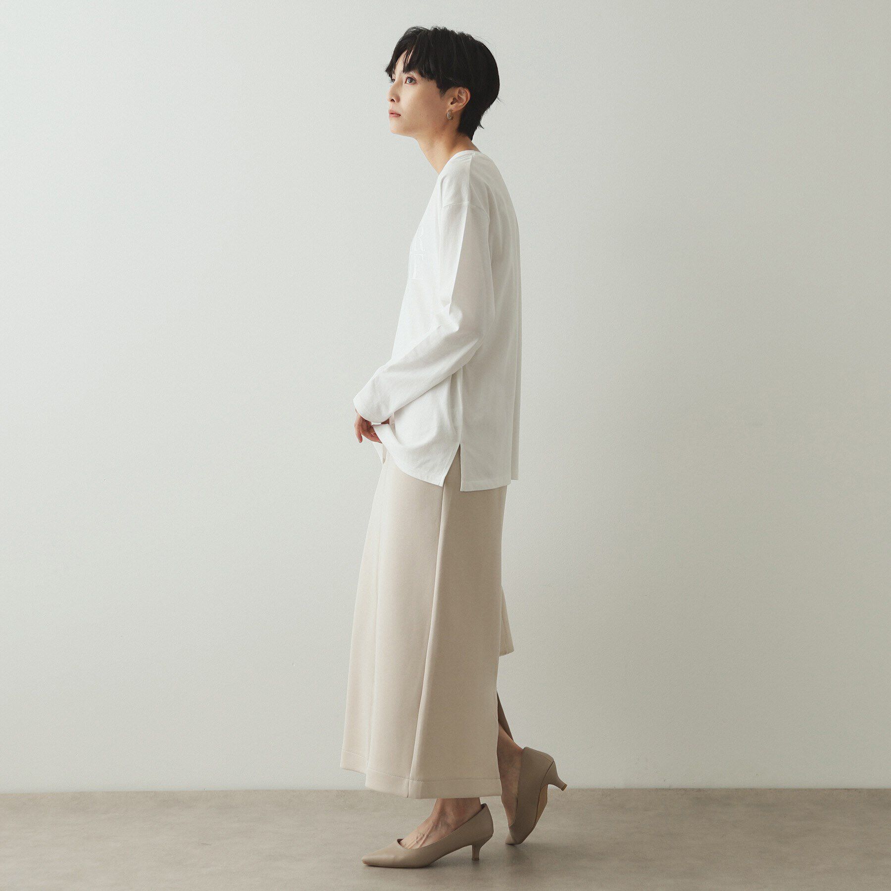 OPAQUE.CLIP「箔ロゴプリント ロングTシャツ【洗濯機洗い可】」|Tシャツ・カットソー|