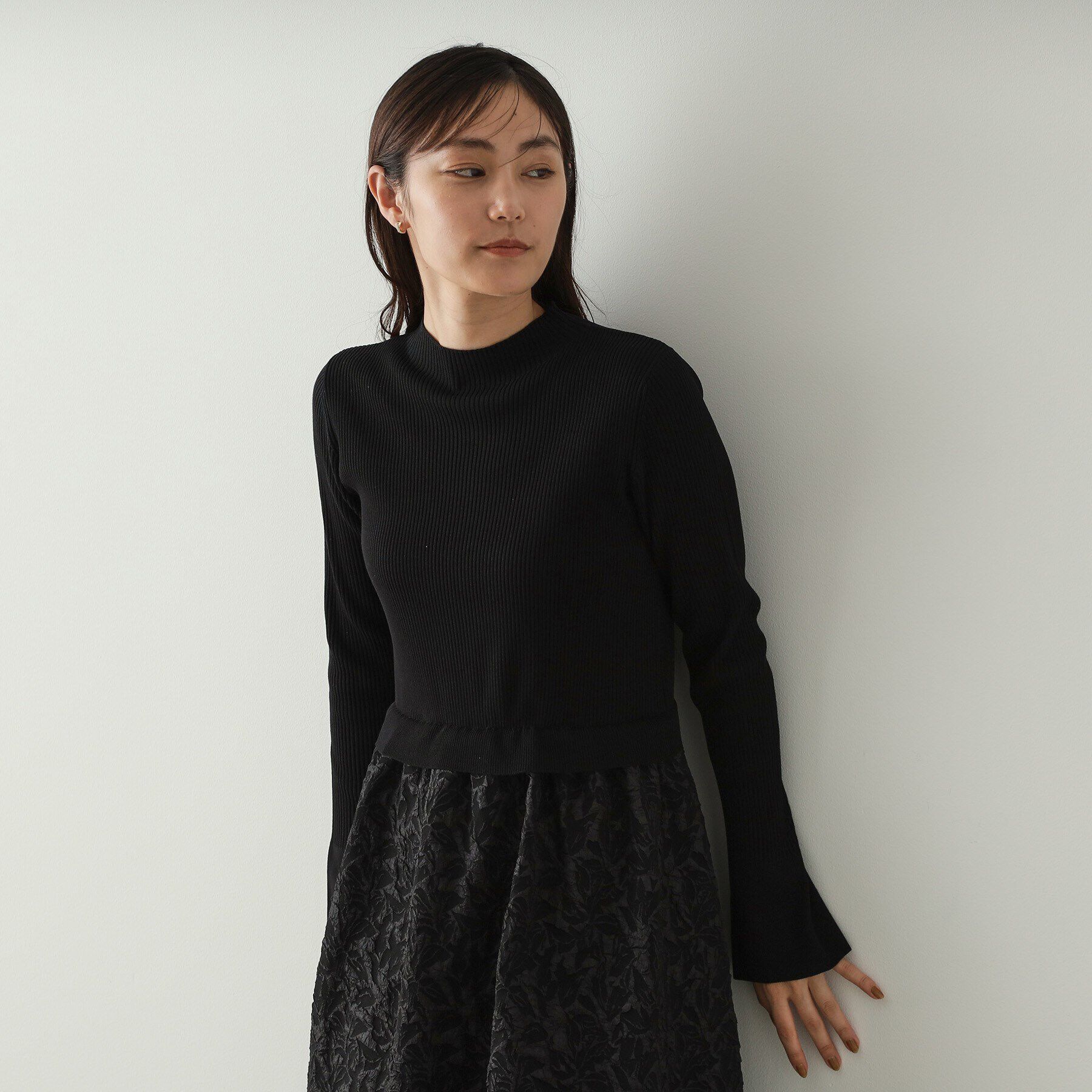 OPAQUE.CLIP「ニット&times;ジャカードドッキングワンピース【洗濯機洗い可】」|ワンピース|