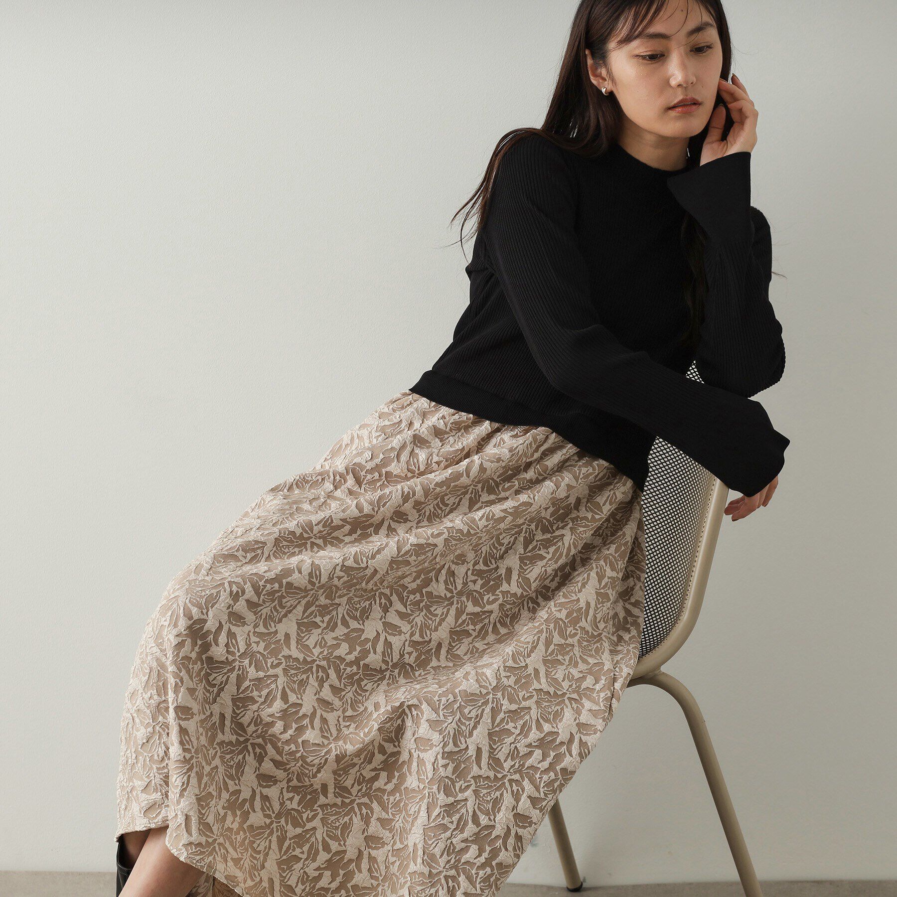 OPAQUE.CLIP「ニット&times;ジャカードドッキングワンピース【洗濯機洗い可】」|ワンピース|