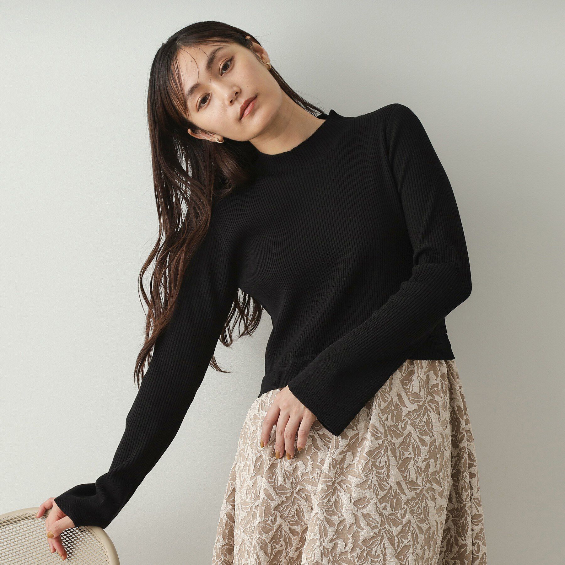 OPAQUE.CLIP「ニット&times;ジャカードドッキングワンピース【洗濯機洗い可】」|ワンピース|ベージュ(552)