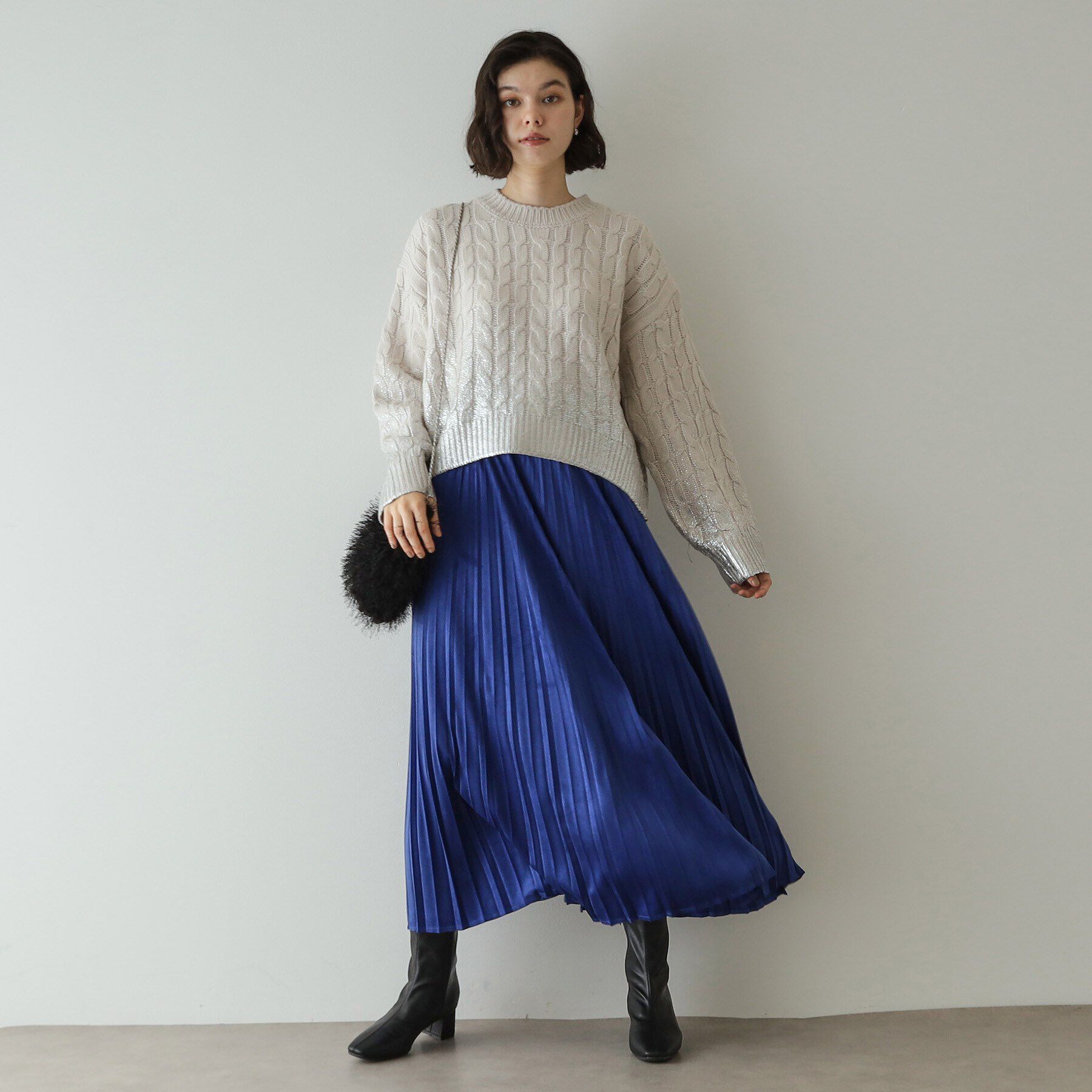 OPAQUE.CLIP「箔プリントケーブルニット【洗える】」|ニット・セーター|