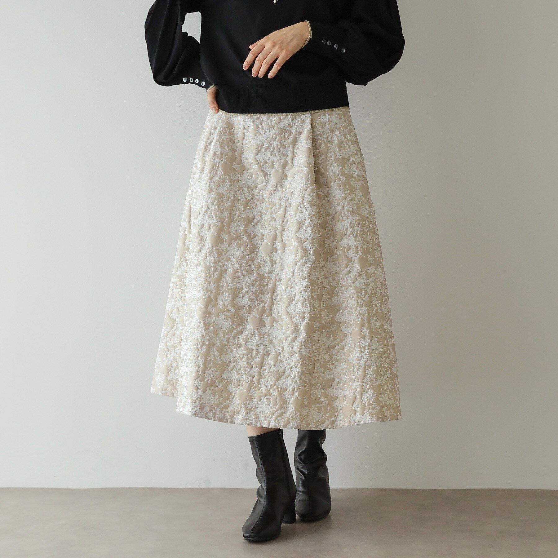 OPAQUE.CLIP「ジャカードフレアスカート【洗濯機洗い可】」|スカート|